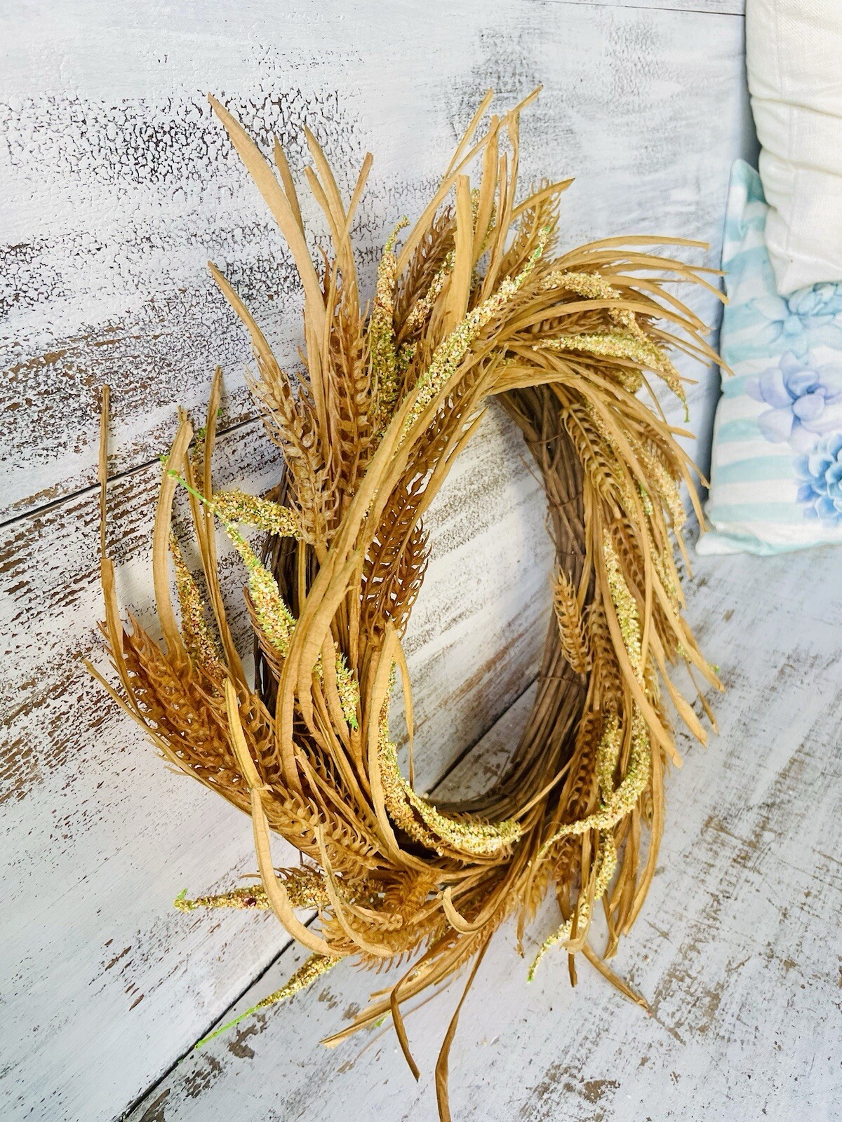 Wheat And Dried Grass Wreath Primitive Country Farmhouse