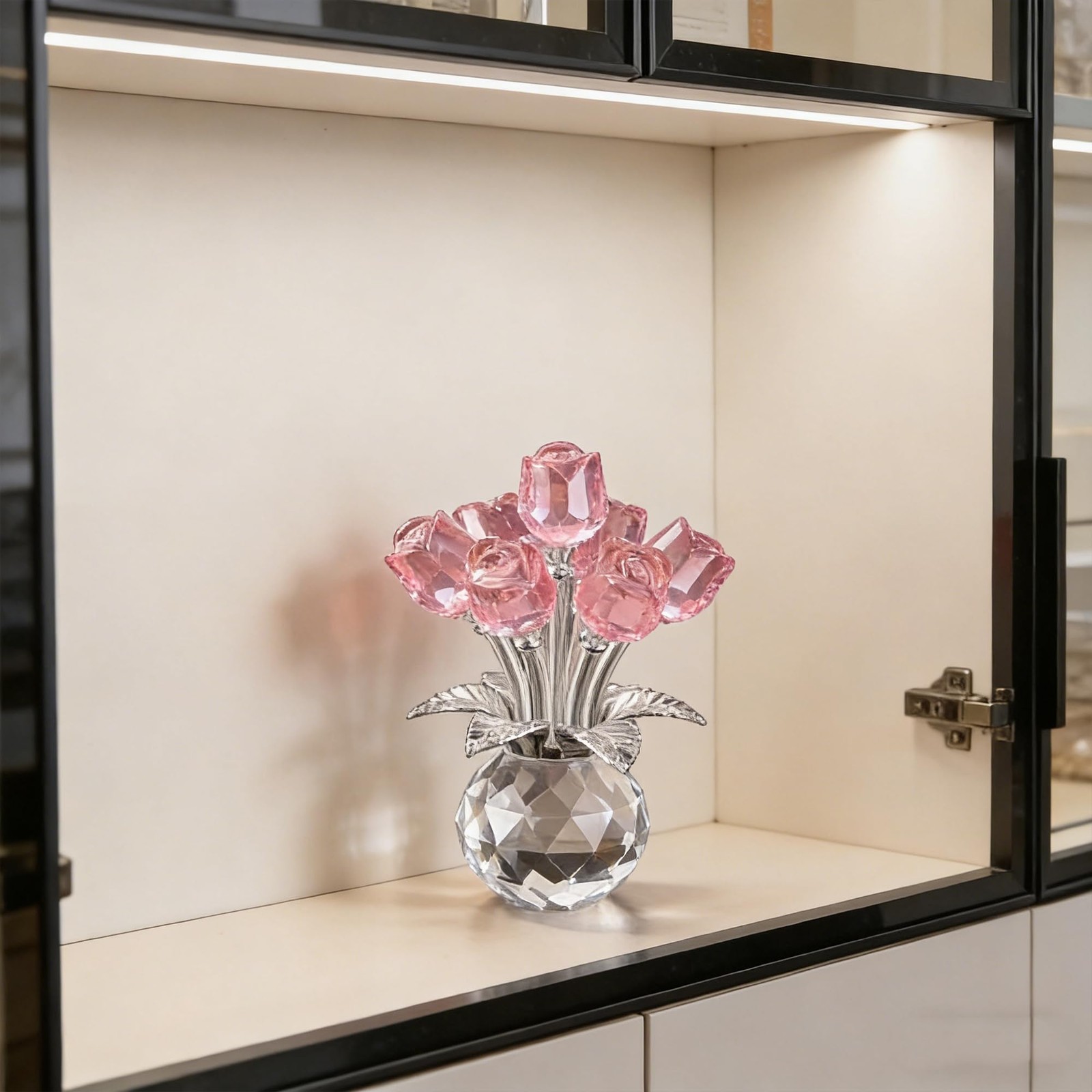 Crystal Silver Rod Pink Rose Creative Table Decoration Tabletop Home Faux
