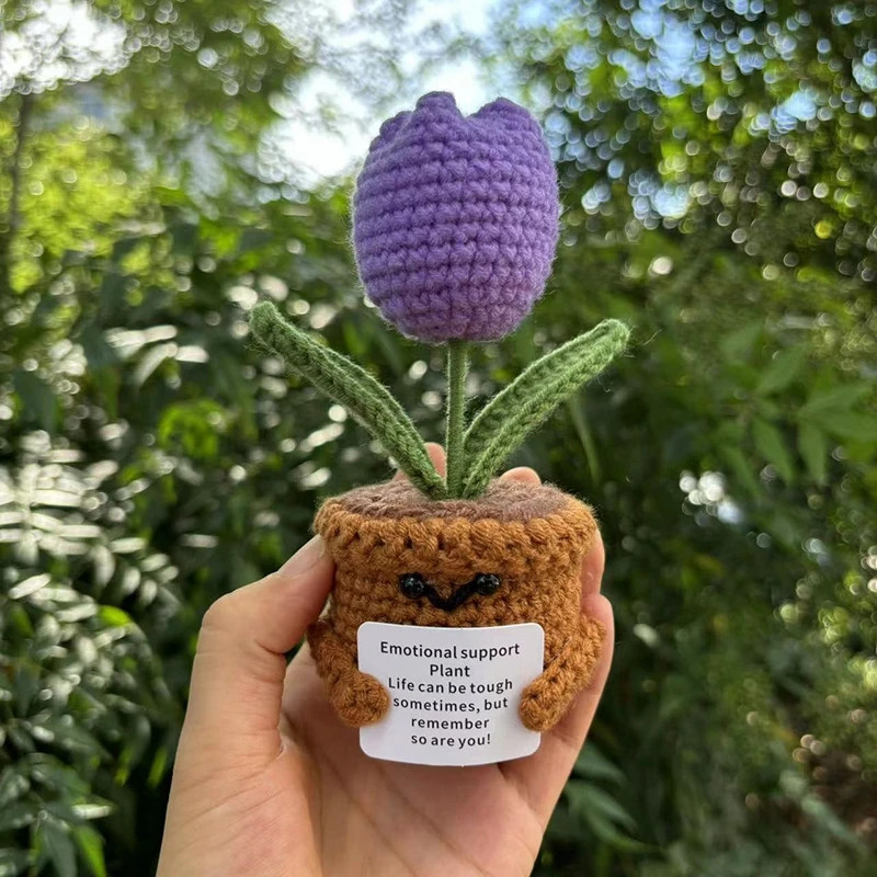 Crochet Artificial Tulip Sunflower Potted Hand Woven Knitted Home Decoration