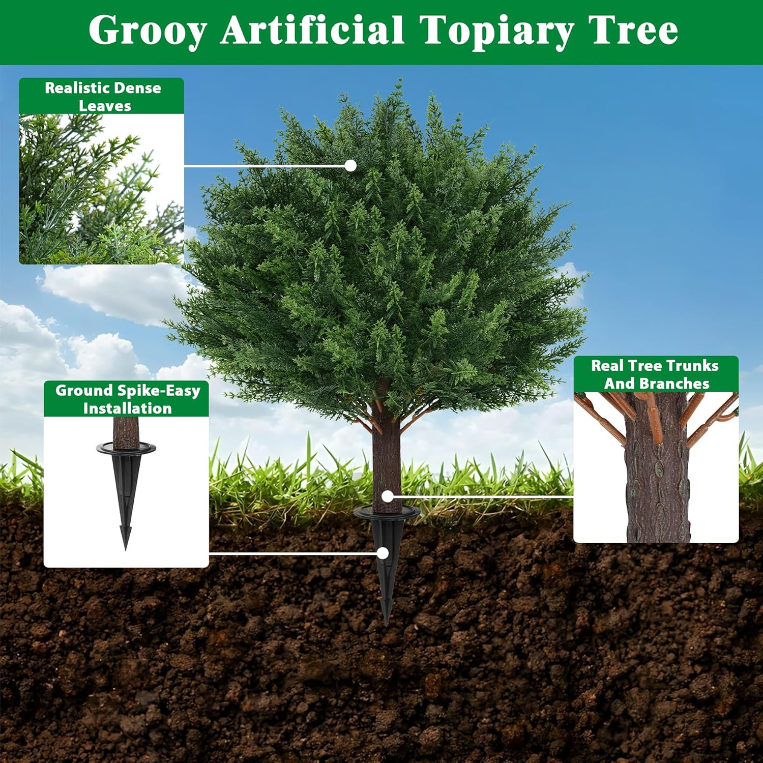 Set of 4 UV Resistant Artificial Cypress Topiary Trees for Indoor/Outdoor Use