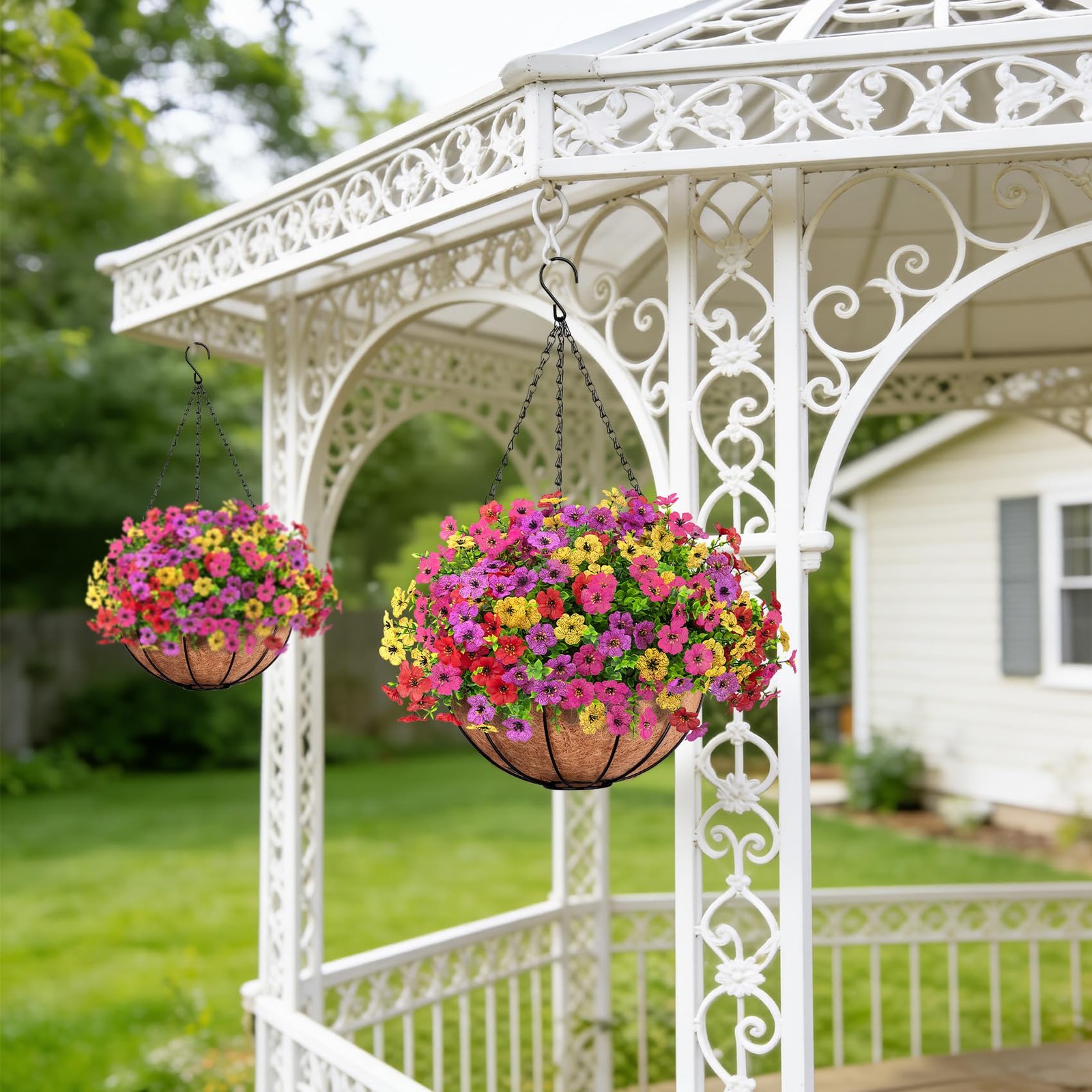 Roberly Artificial Hanging Flowers for Outdoors with Hanging Basket, Mixed | Sil