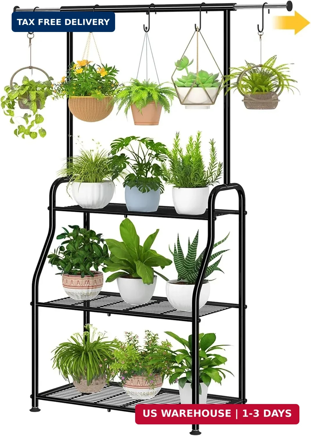 Simple Trending Plant Stand Indoor Outdoor, Heavy Duty Metal 3 Tiered Hanging Pl