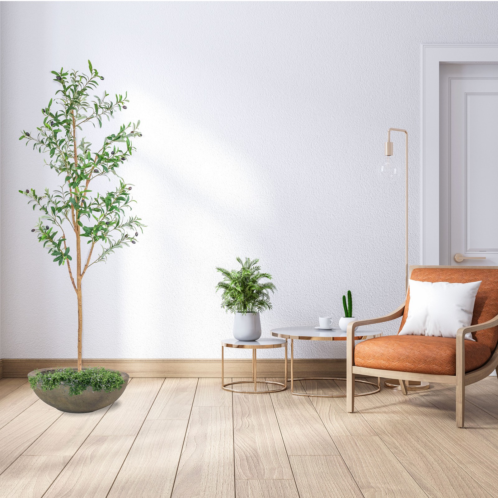 Indoor Artificial Olive Tree with Silk Leaves and Planter – 6 ft by Sunnydaze