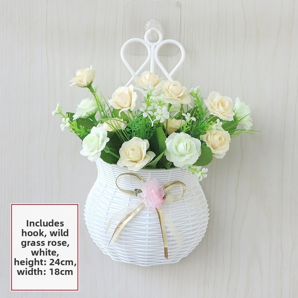 Wall Mounted Artificial Flower Basket with Hook for Home Garden Restaurant