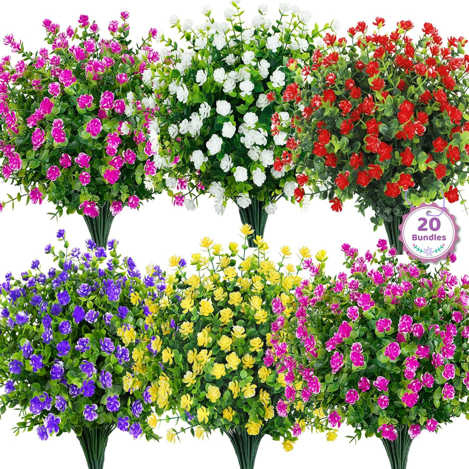 20 Bundles Artificial Flowers for Outdoors Decoration UV Resistant Faux Flowers