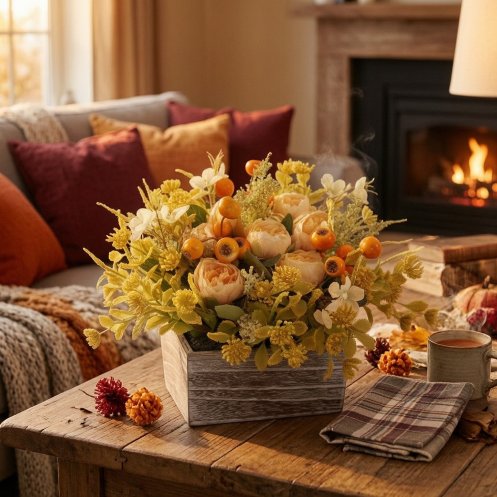 Artificial Flowers with Wooden Planter Rustic Wooden Planter Box Farmhouse