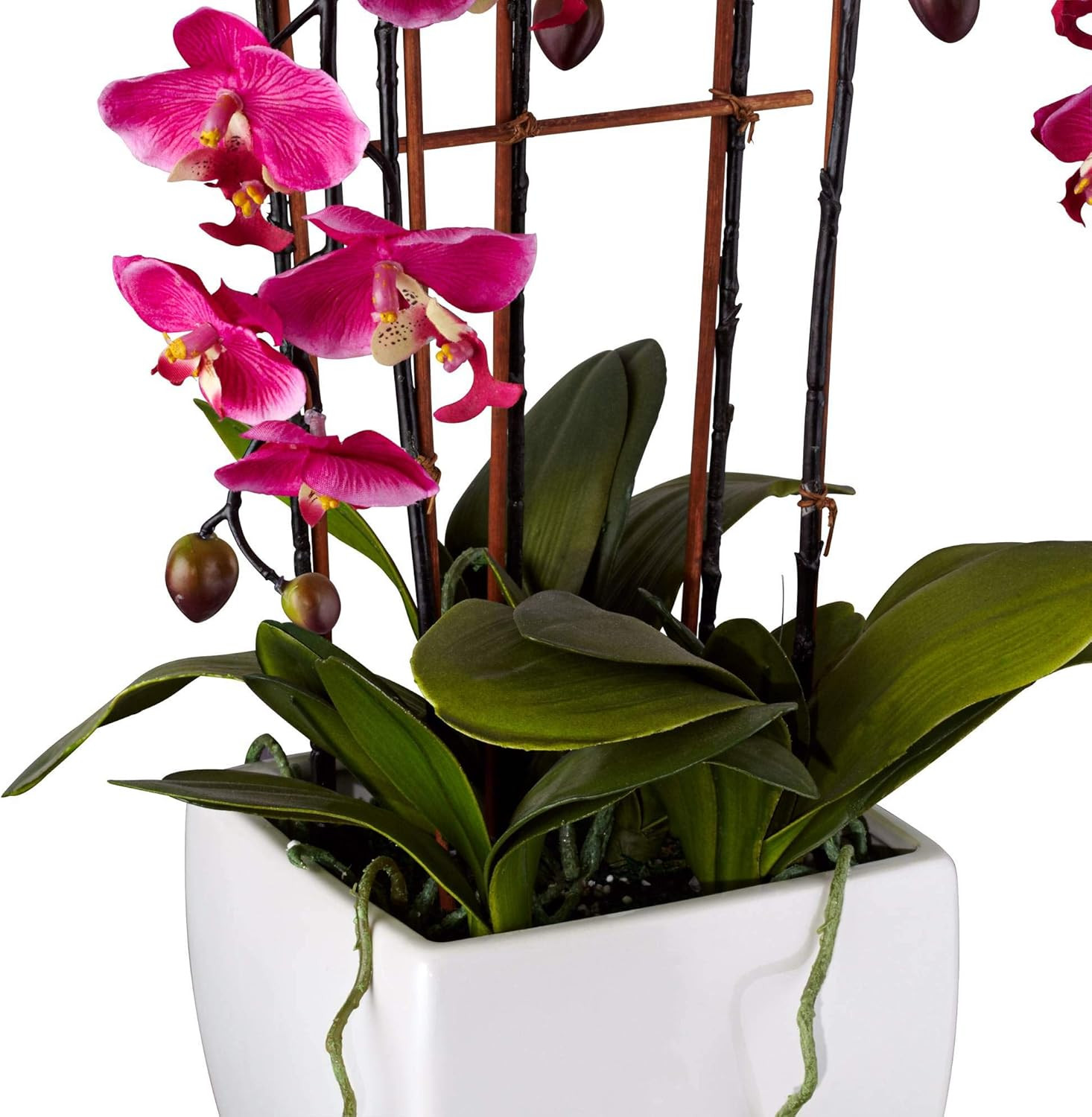 Realistic Purple Orchid Faux Flowers in White Pot for Home Decor 29″ High