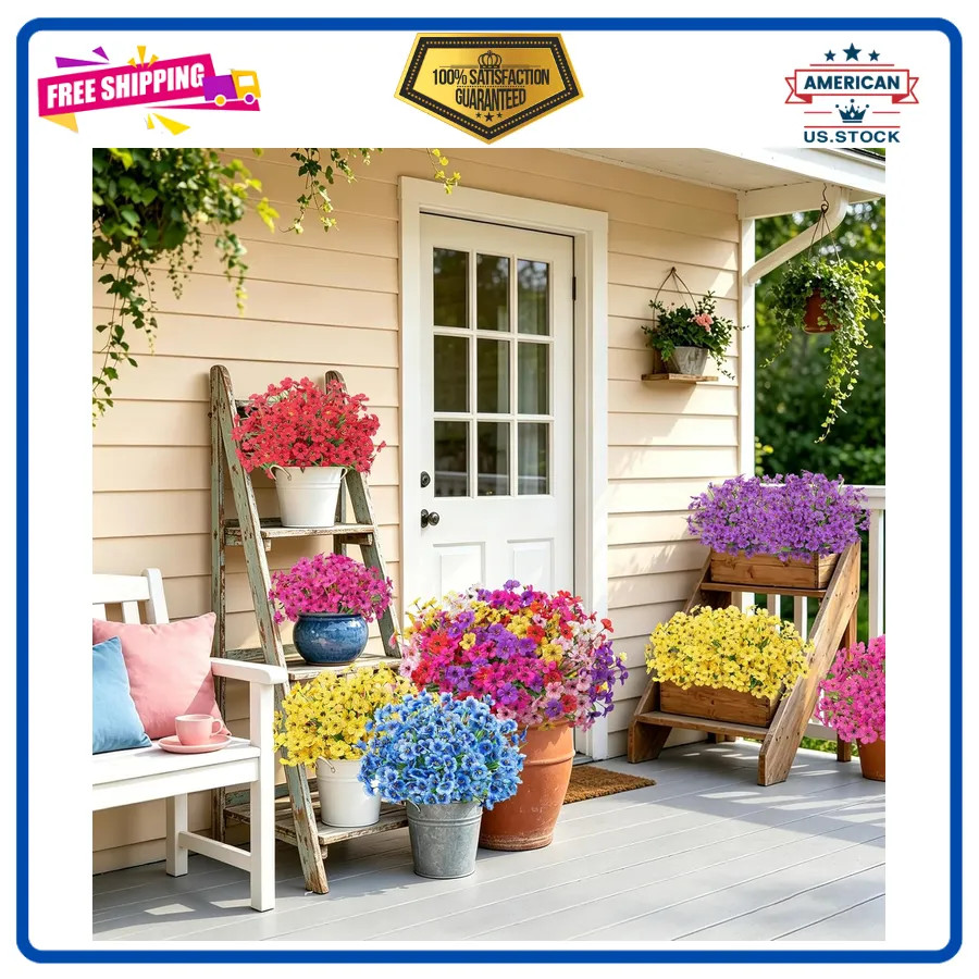 24 Bundles Artificial Flowers UV Resistant Silk Faux Plants for Outdoor Decor