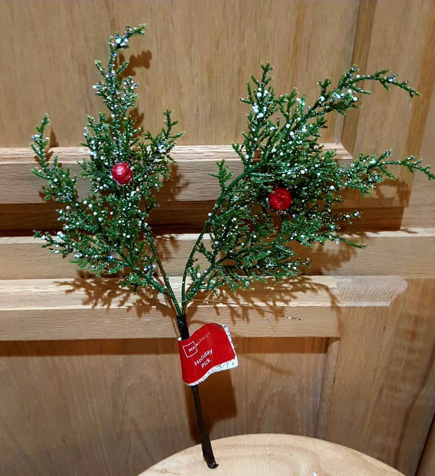 4-Branch Iced Green Small Cherries Leaf Holiday Wreath/Floral Bouquet Pick 12″