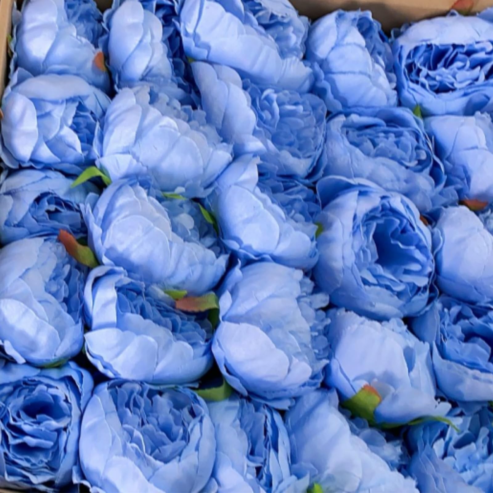 50 PCS Blue Artificial Peonies Fake Silk Flower Heads Table Wedding Decor 4″