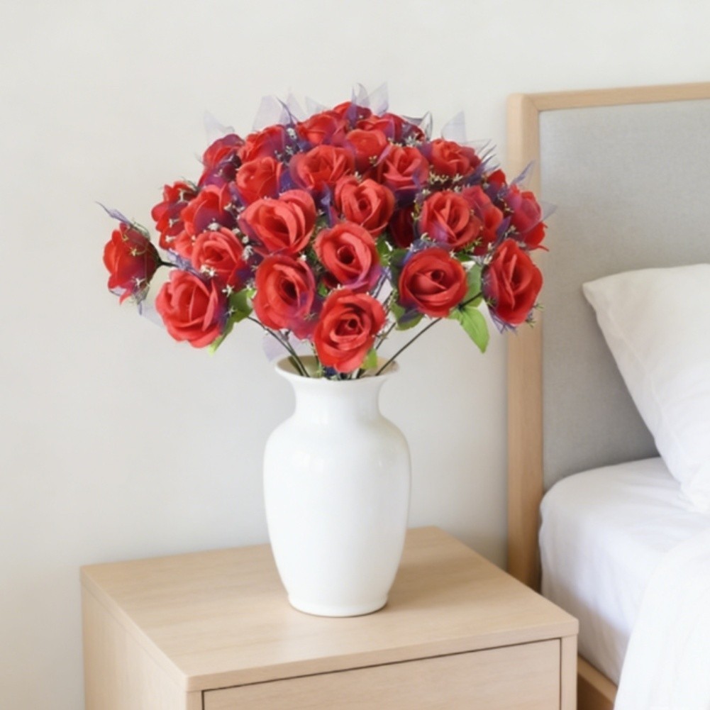 Wedding For Home decor bouquet 36 peach silk roses with purple gauze 43cm tall
