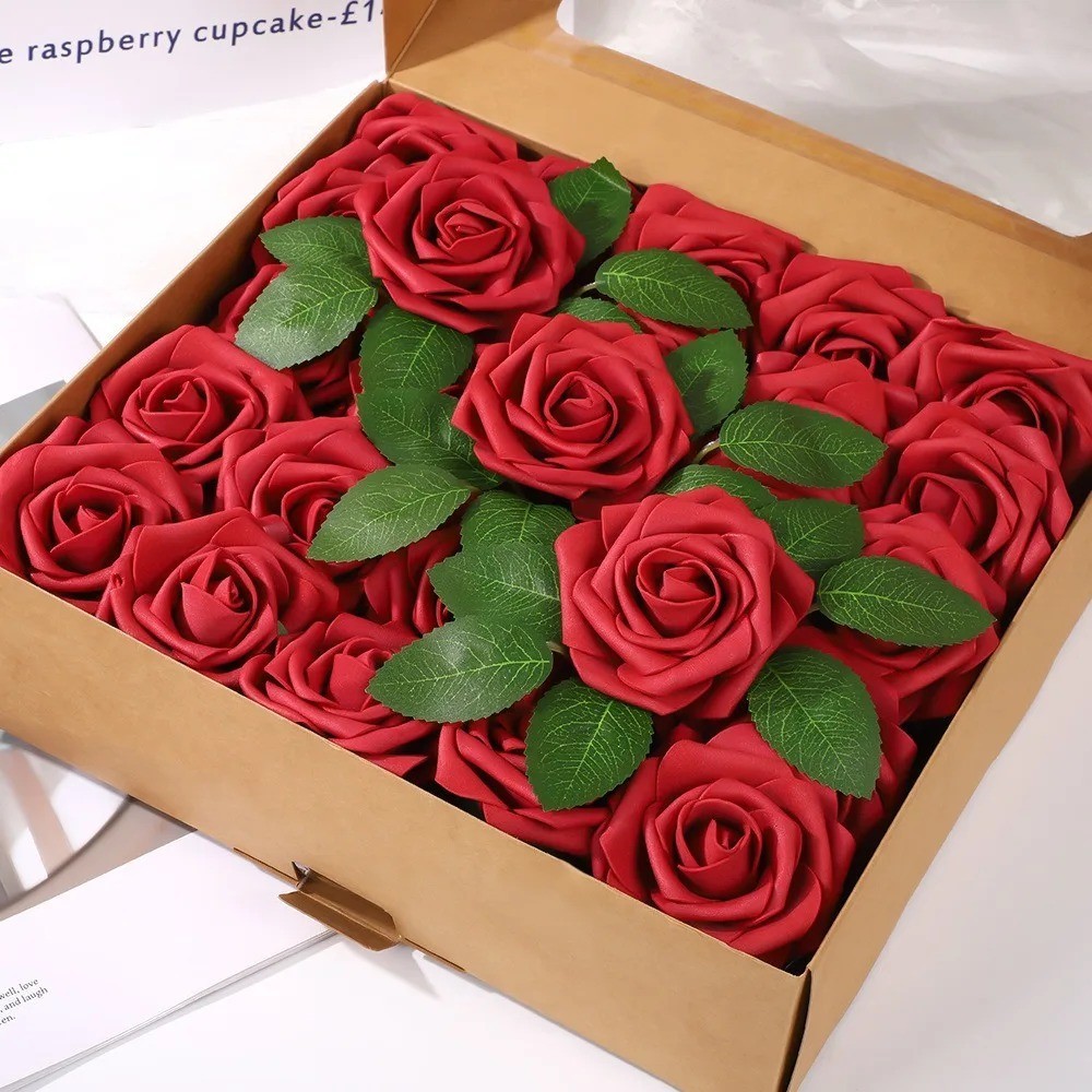 25pcs Artificial Flowers, Fake Flowers Roses W/stem For DIY Wedding Bouquets Cen