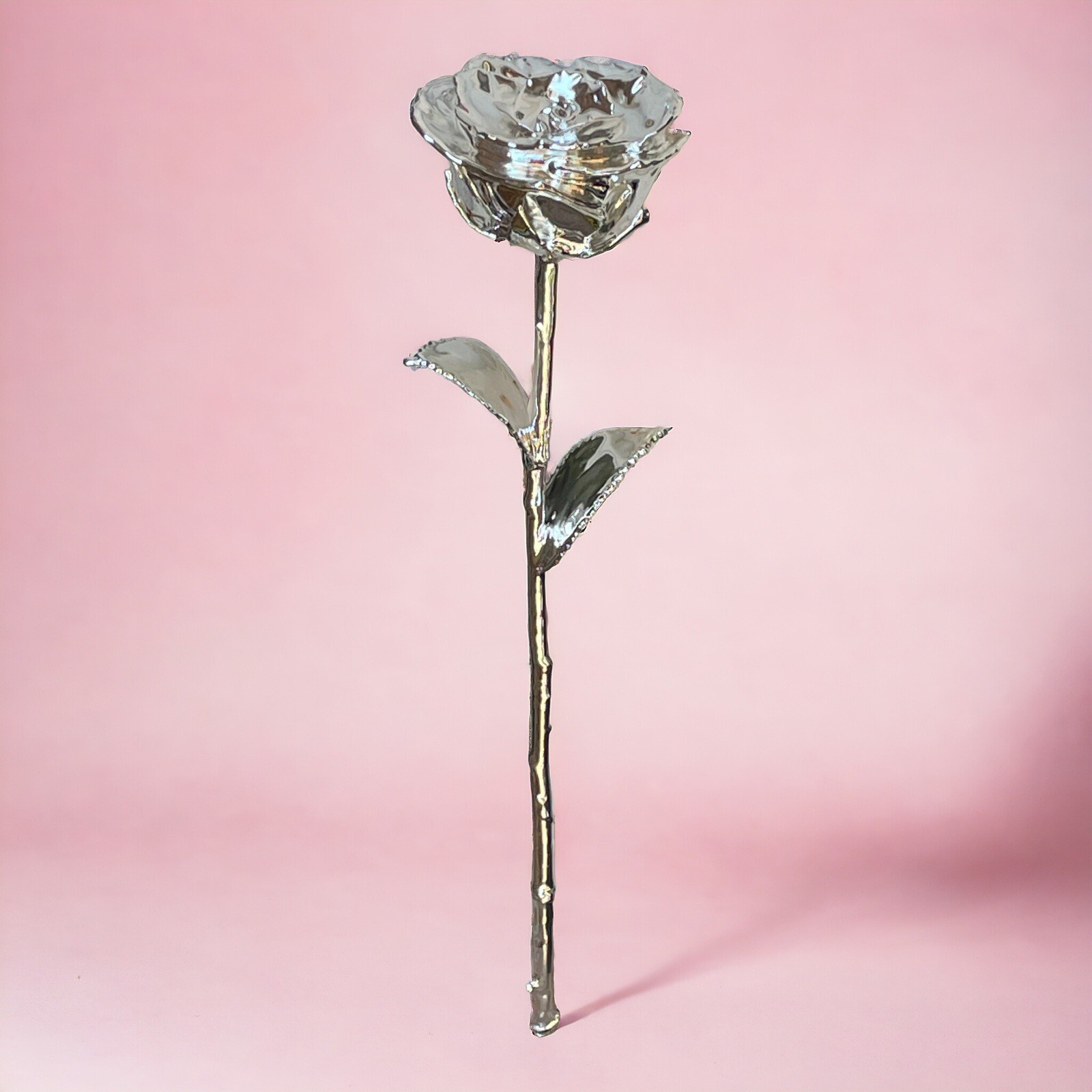 100% Real Rose Plated with Silver, Long Stem, 11.5 Inches.