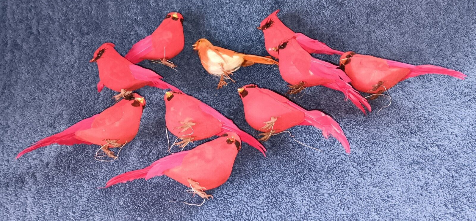 Wired Artificial 9 Red Cardinal Birds 1 Brown Mix Arrangement Decorations Arts