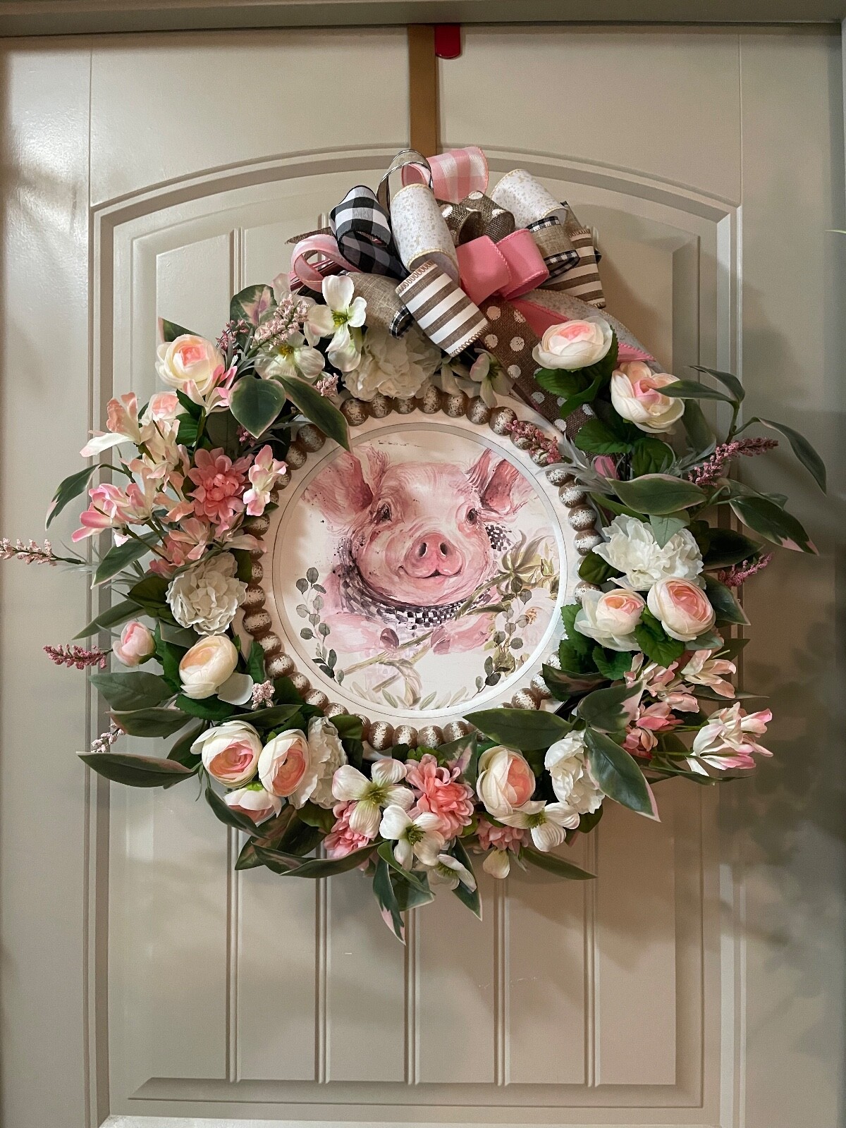 Farm life Piggy Pig Floral Grapevine Wreath by Taylormadecustombows 24x24x8″