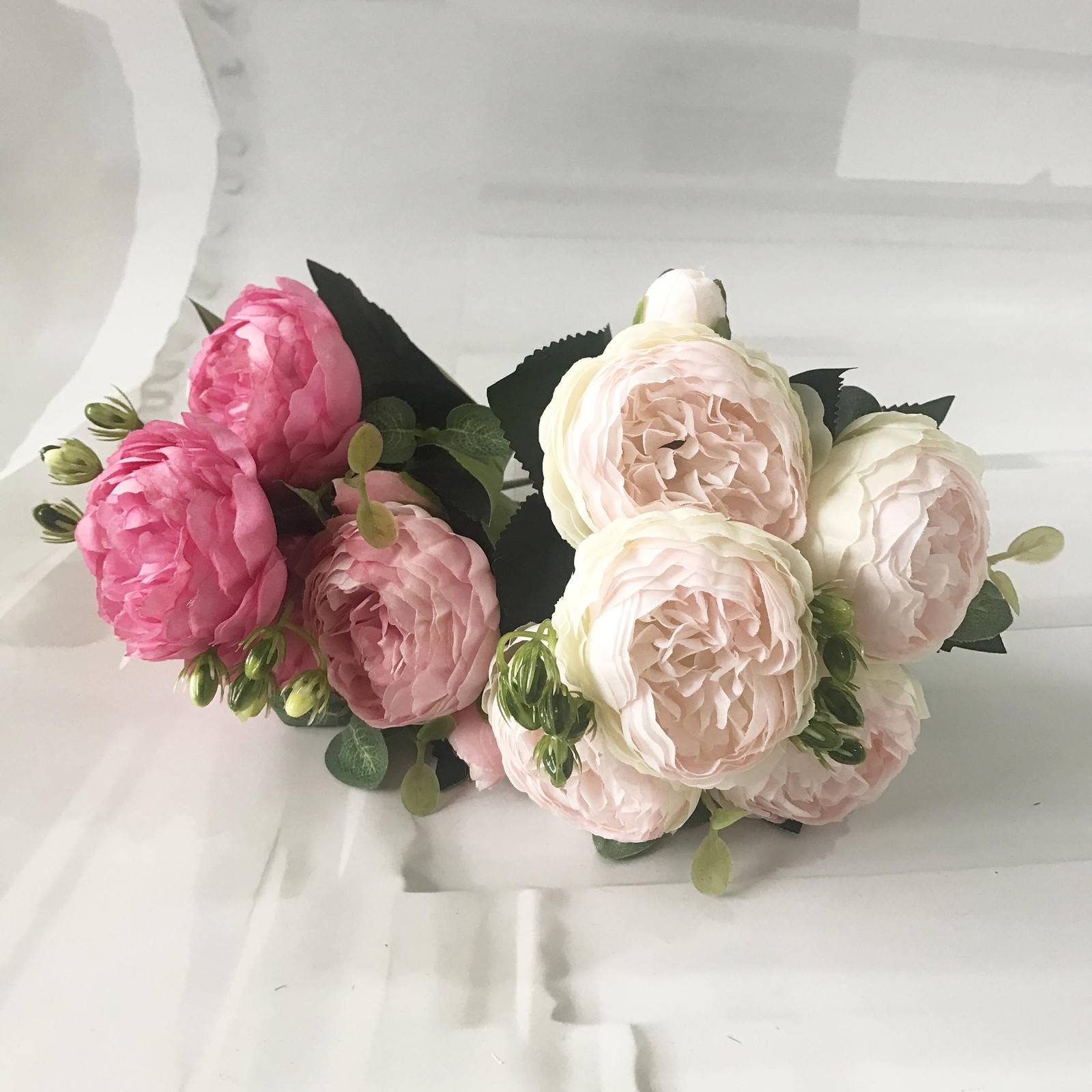 30cm Pink Silk Peony Bouquet – 5 Heads 4 Buds Artificial Flowers for Wedding