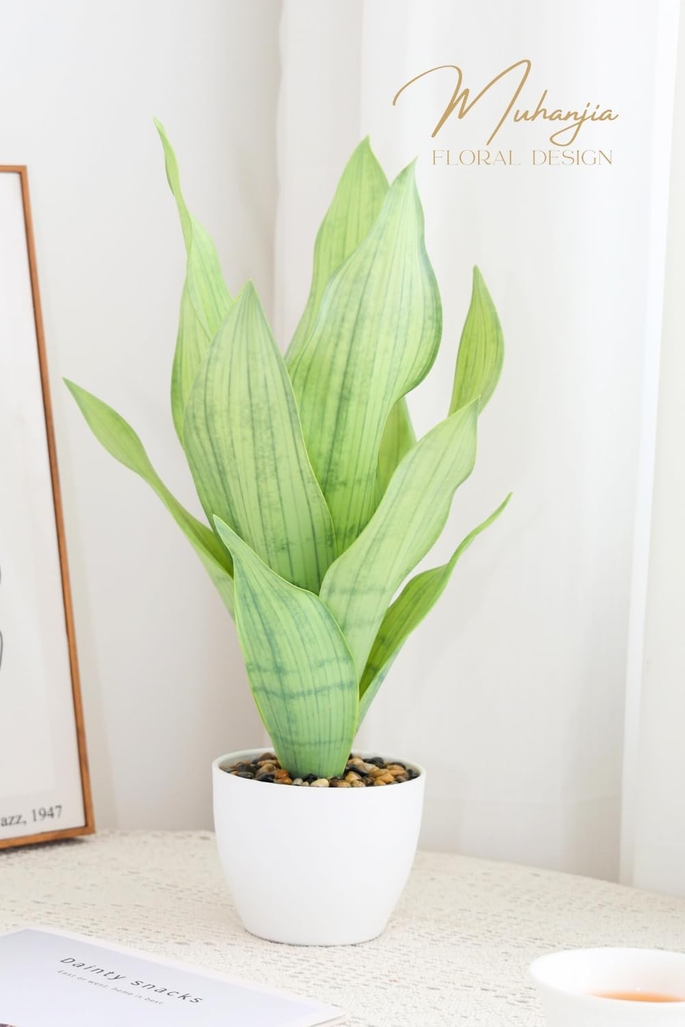 1 PCS 17 Inch Artificial Snake Plant Fake Sansevieria Potted White Planter