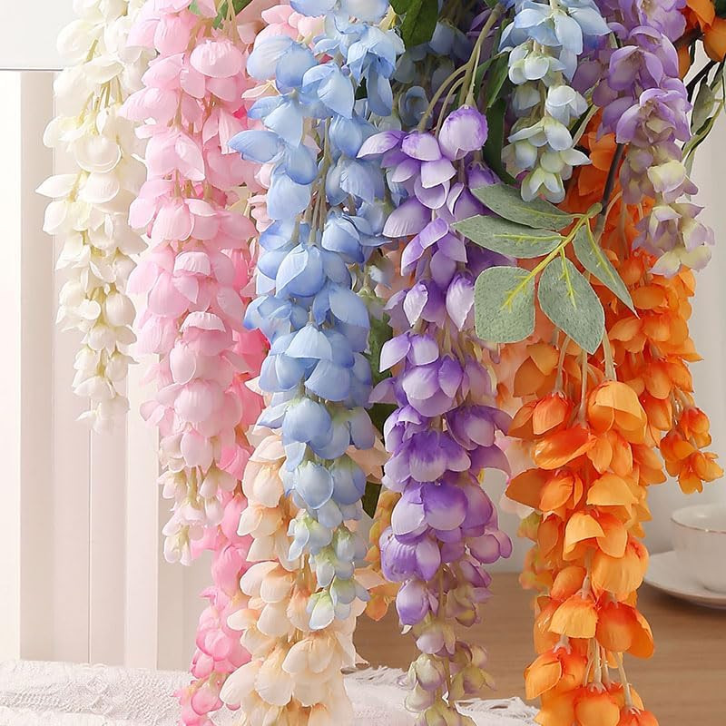 4Pcs 47.2″ Silk Wisteria Flower Garland for Home Party Decor – White Blue Pink P