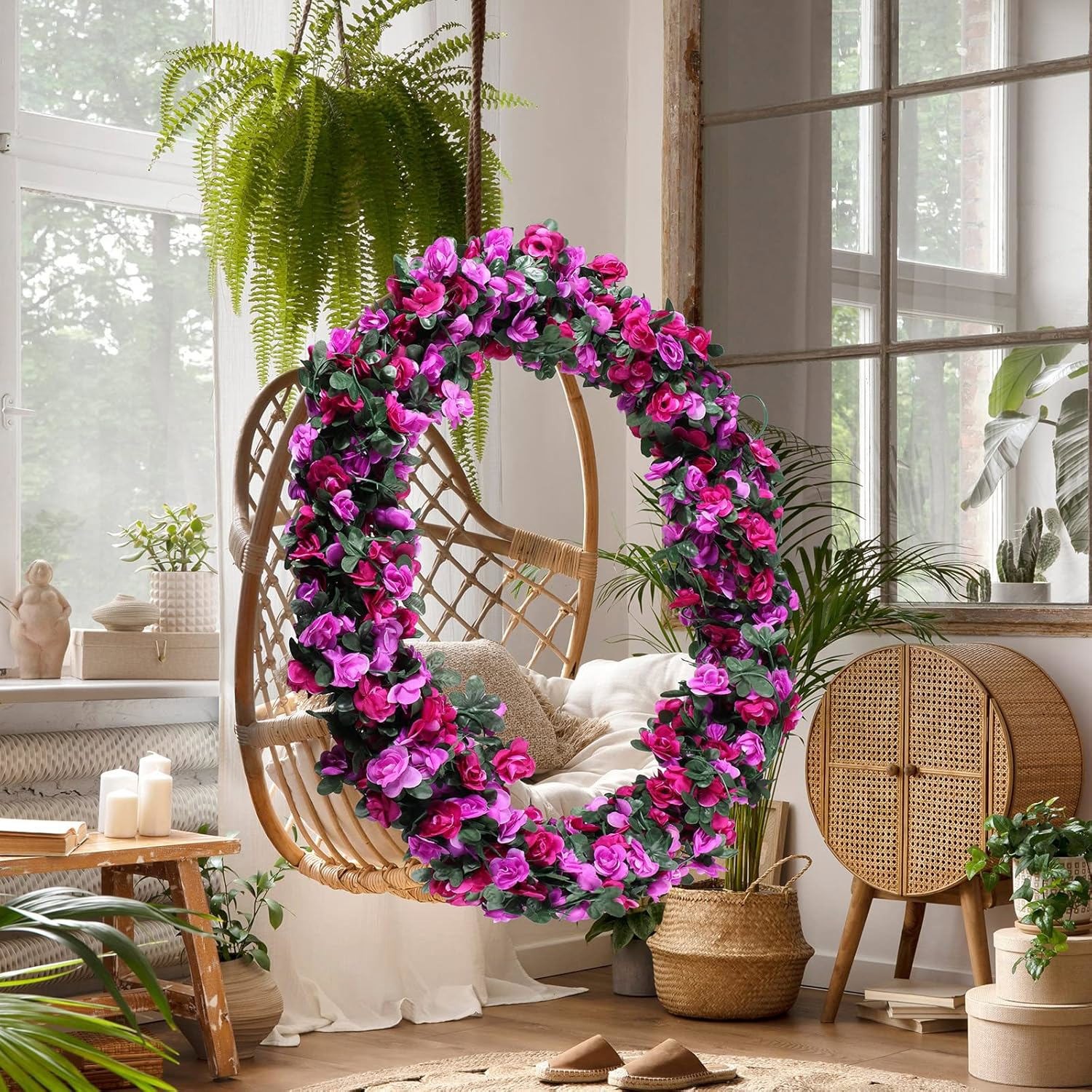 9Pcs 73.8ft Flower Garland Artificial Rose Vine Wall Hanging Artificial Flowers