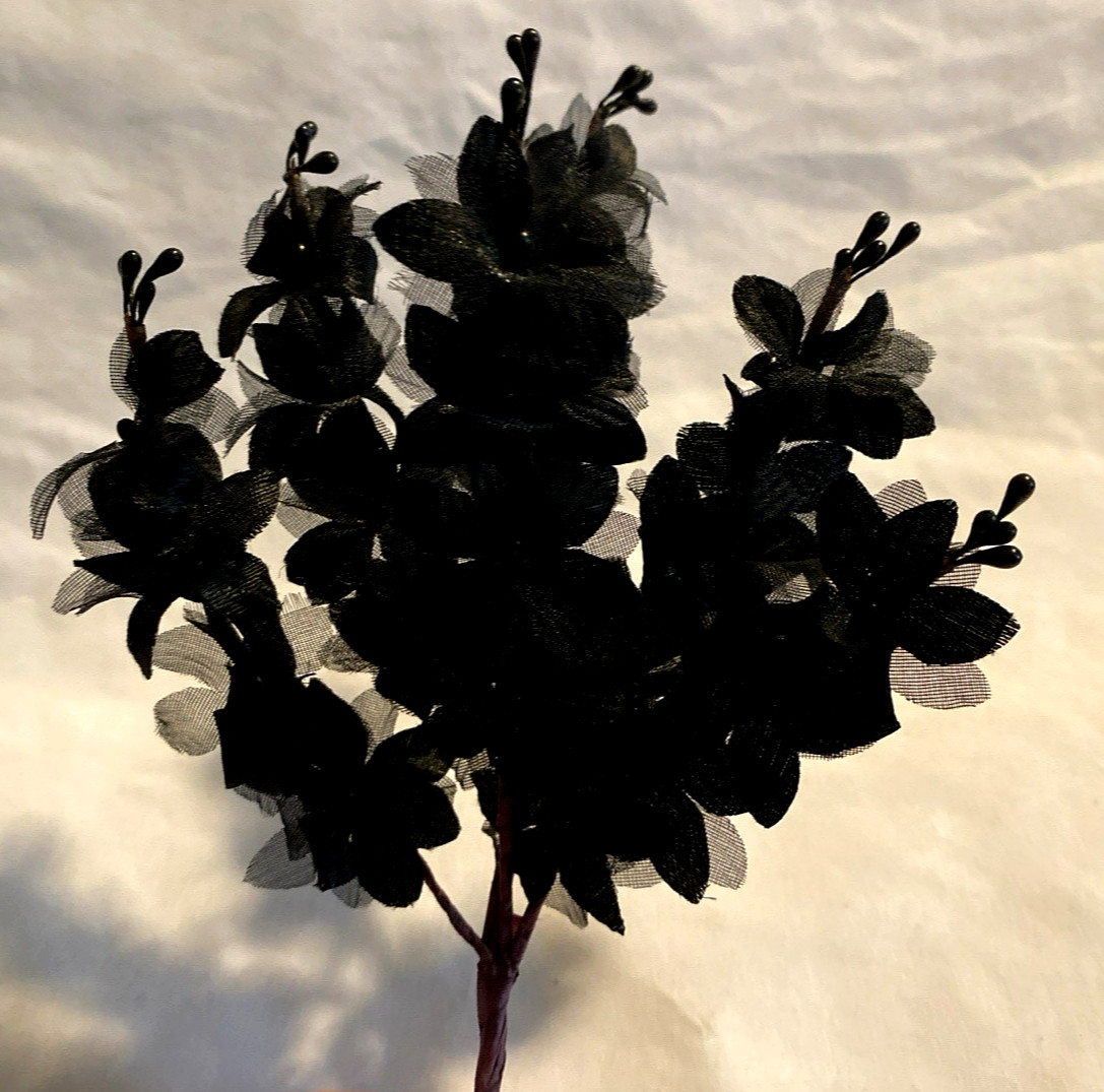 4 Black Floral Picks Halloween, Goth Wedding, Wedding, Black Tie Event 9″