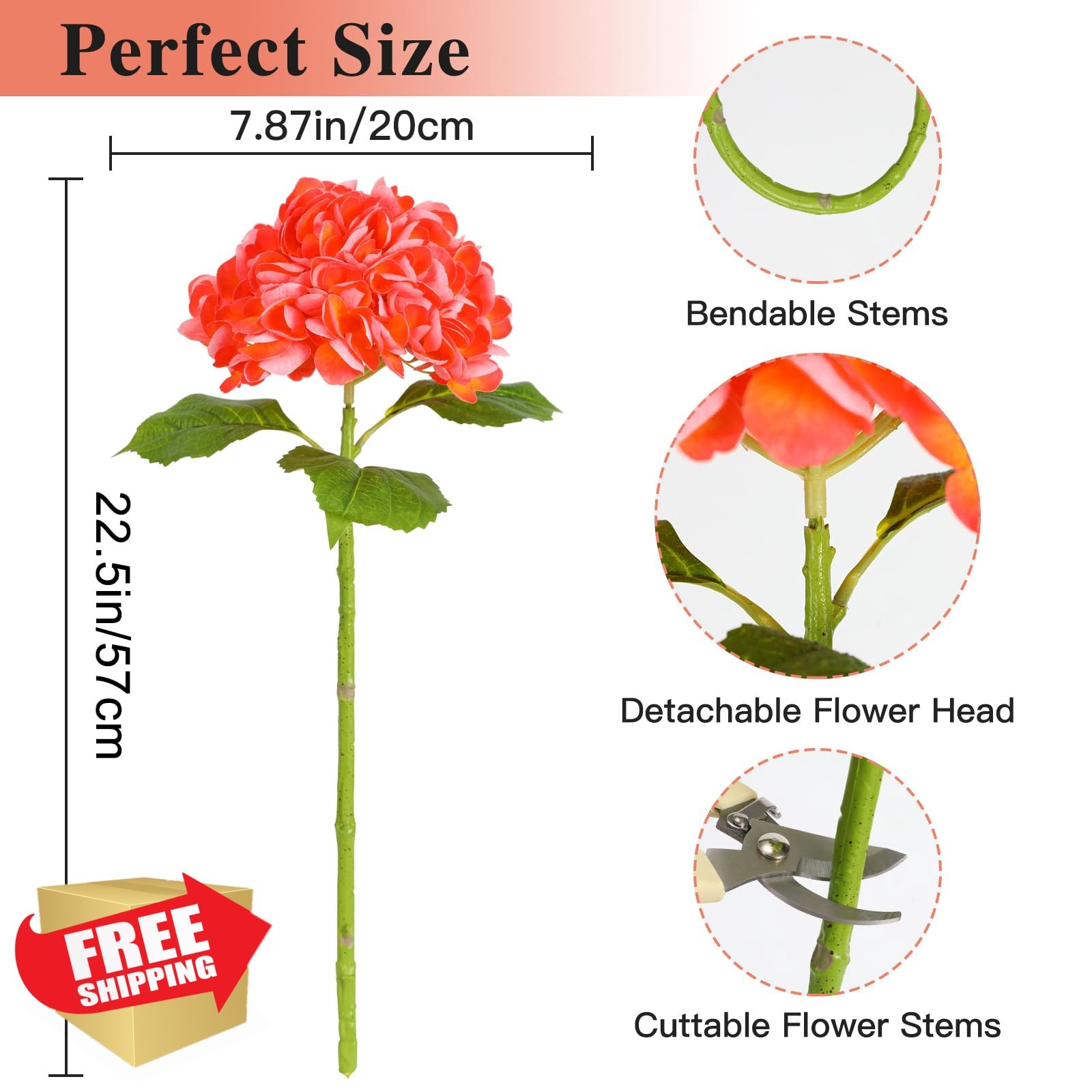 Nubry Hydrangea Flowers Orange 4 Pcs