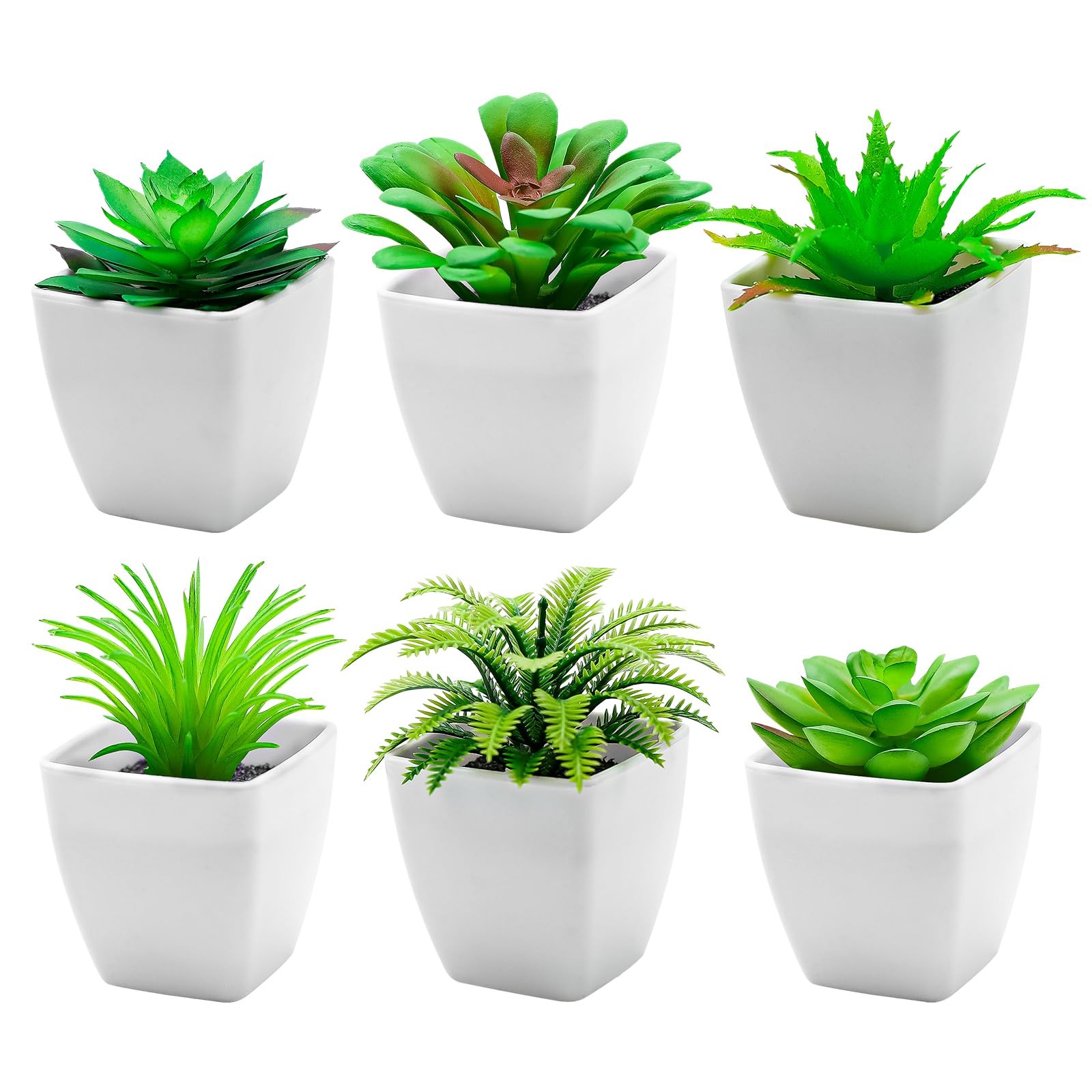6pcs Mini Artificial Succulents in Pot, Fake Potted Succulent Plant