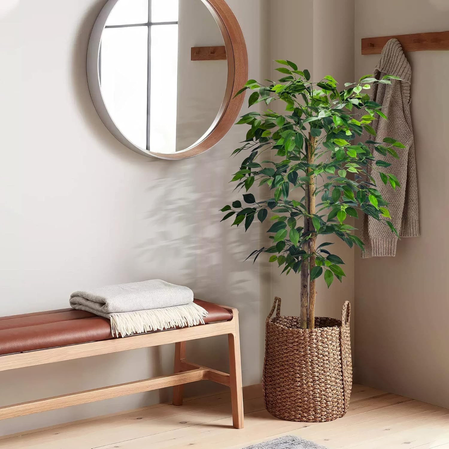4ft Artificial Ficus Tree Indoor Home Office Decor Natural Wood Silk Leaves Moss