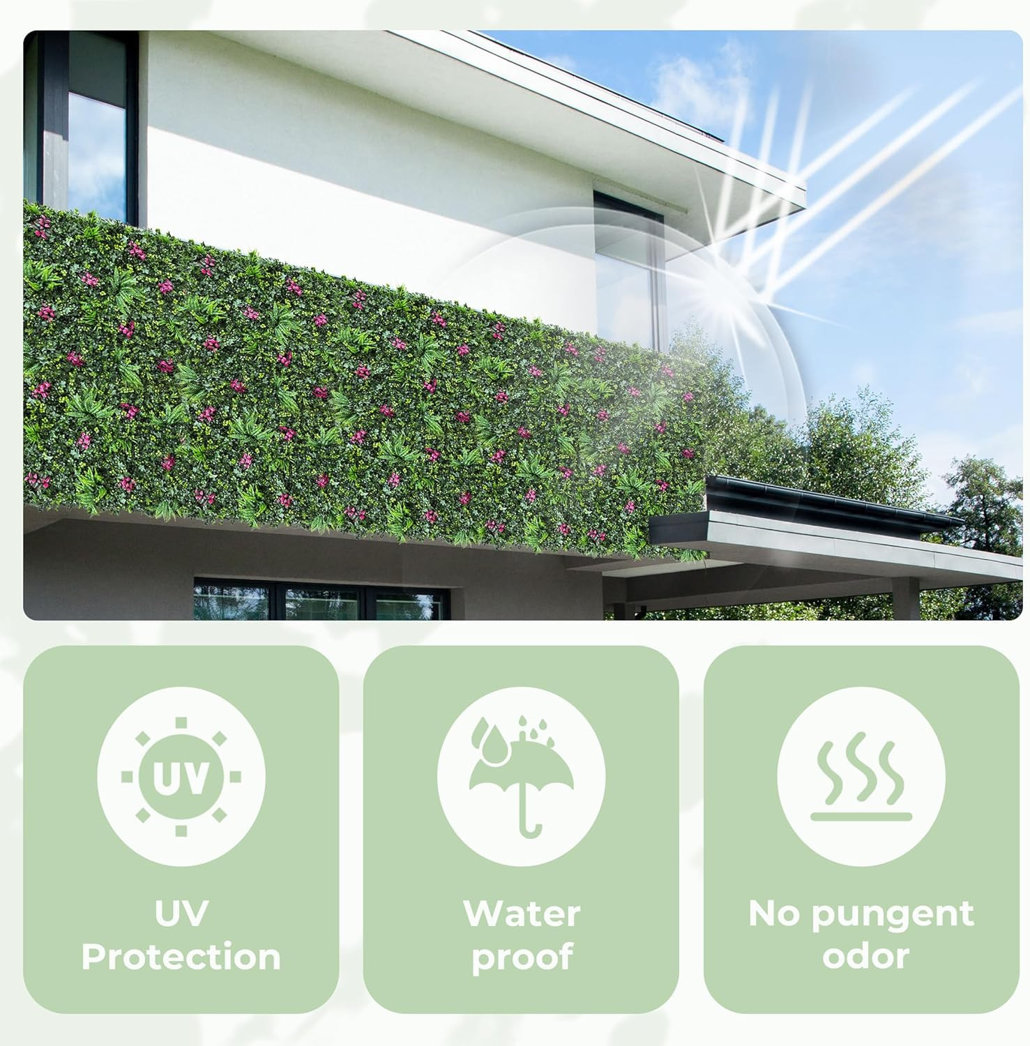 UV-Resistant Artificial Hedge Panels for Privacy & Decor – 72″x144″ Green Wall