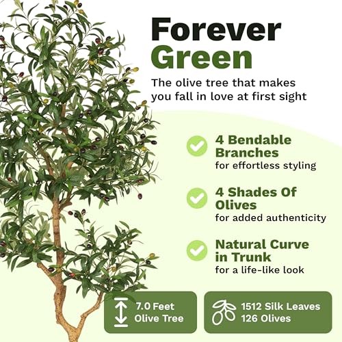 Fake Olive Tree 7.0 Feet – Artificial Plants Indoor, Faux Olive Tree, 7.0 feet