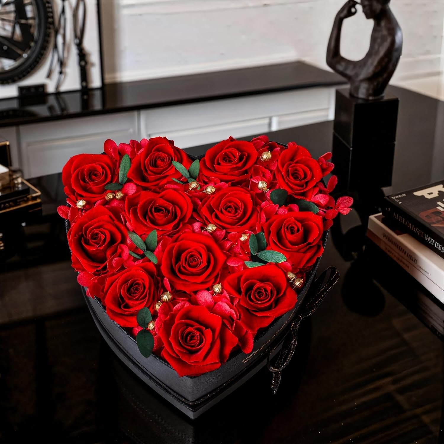 12 Pcs Preserved Roses in a Box Birthday Gifts for Women, Red Hydrangea Flowe…