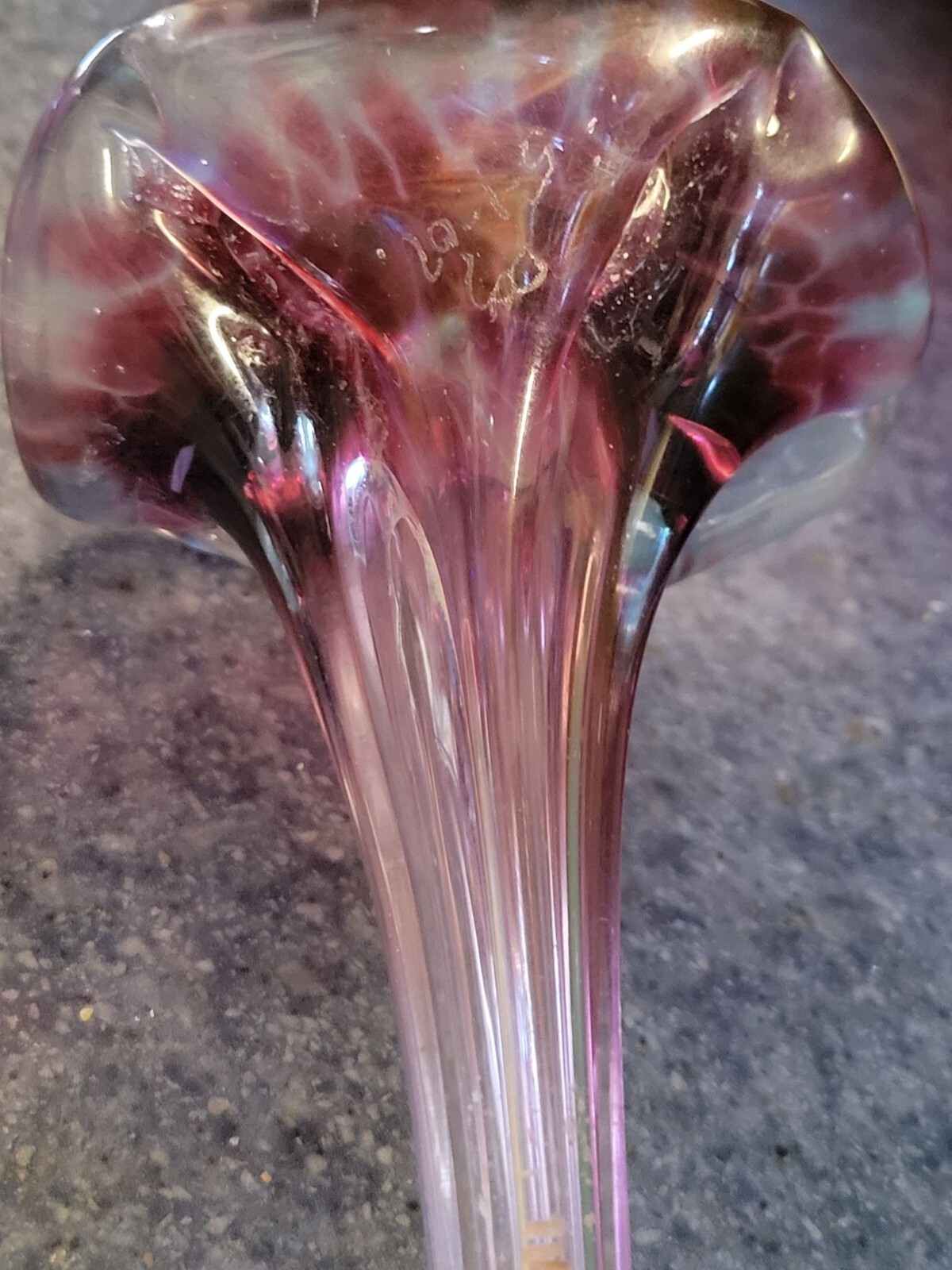 Handblown Multicolored Swirled Glass Sculpture Flower Long Stem 4×9″ Signed ’07