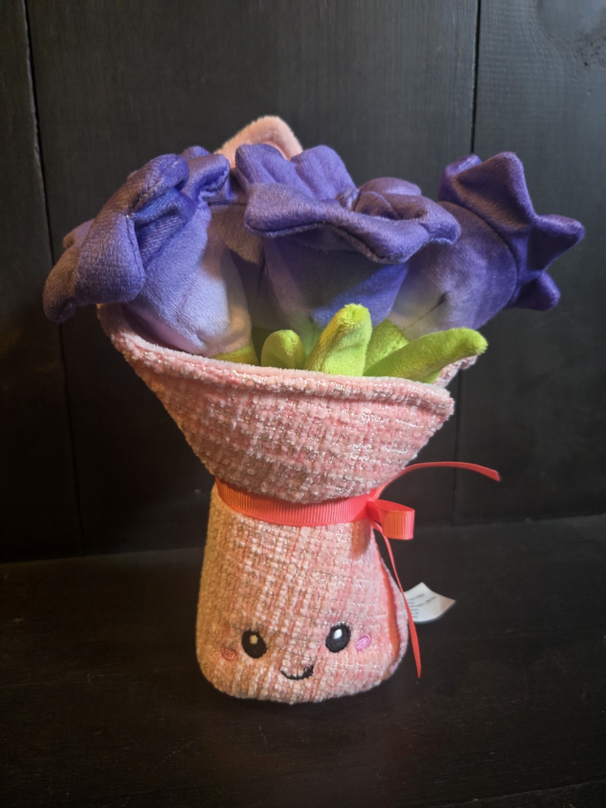 Amusables Bouquet of Flowers Plush Forever Bouquet Purple Blooms Pink Wrap Smile