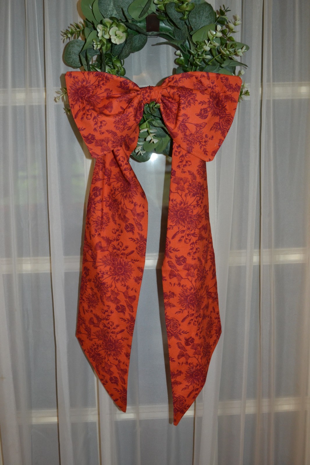 Wreath Sash with Bow Made With A Sunflower Toile Paddern Orange In Color