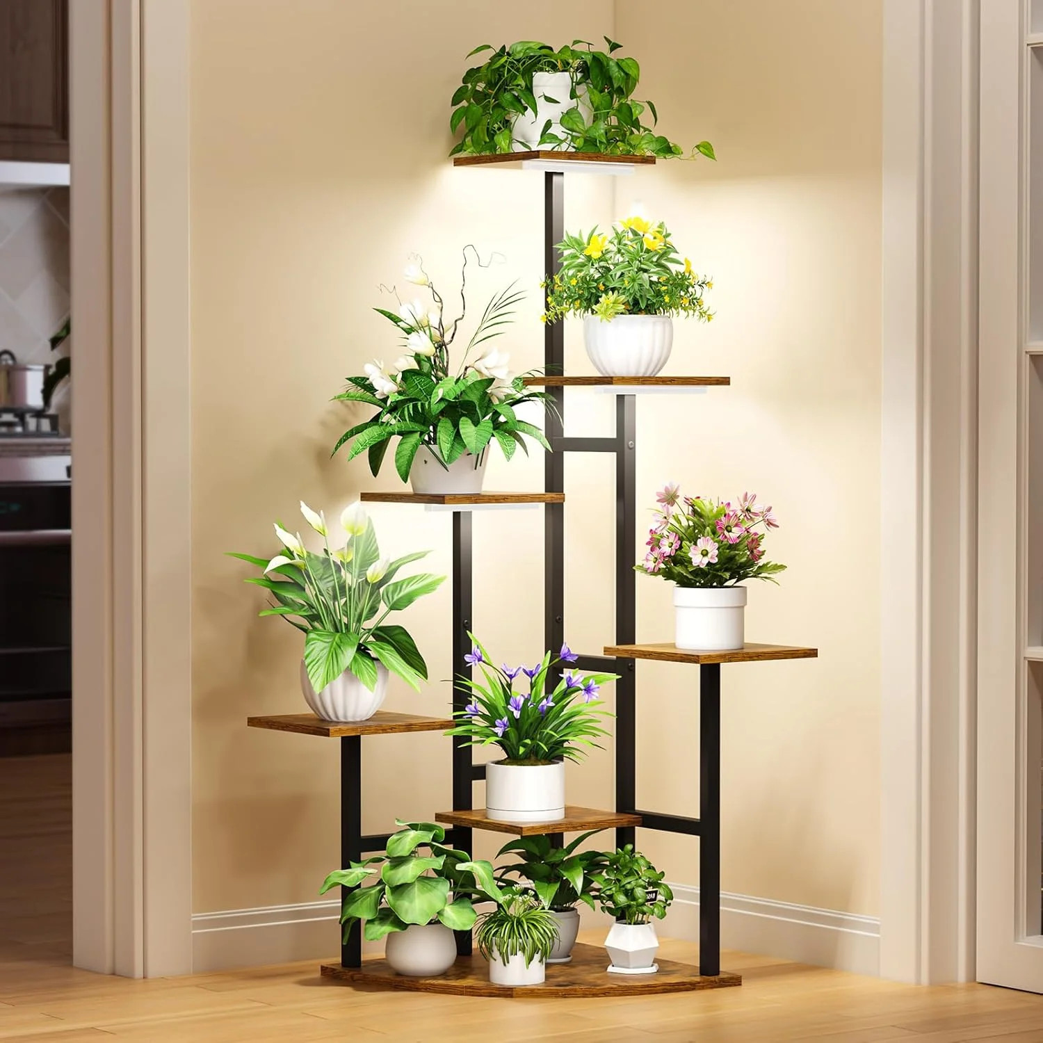 Corner Plant Stand Indoor with Grow Lights, 7 Tiered Plant Shelf Indoor, 43″ Cor