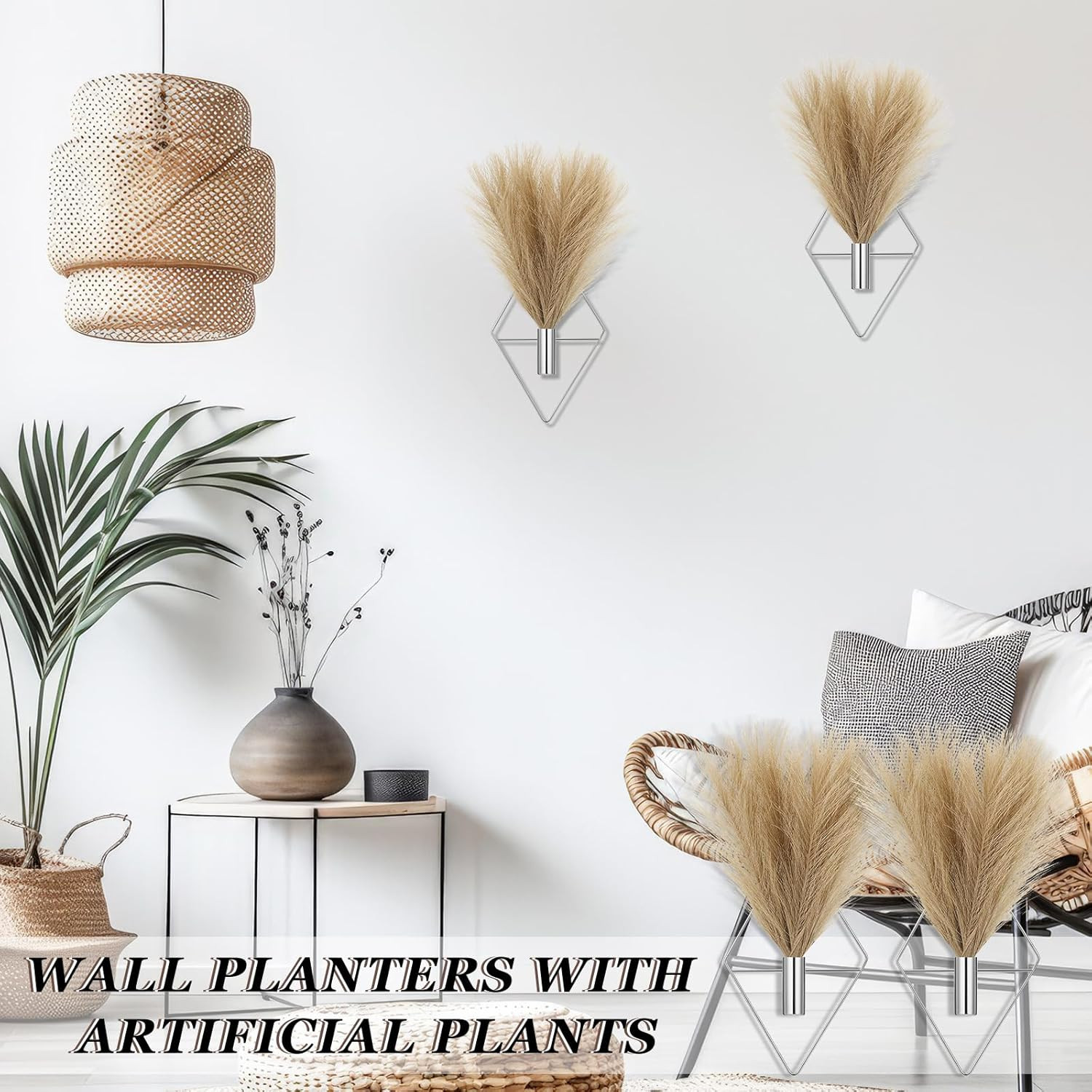 2 Pieces Boho Wall Decor Hanging Planters with Artificial Plants Metal Hanging V