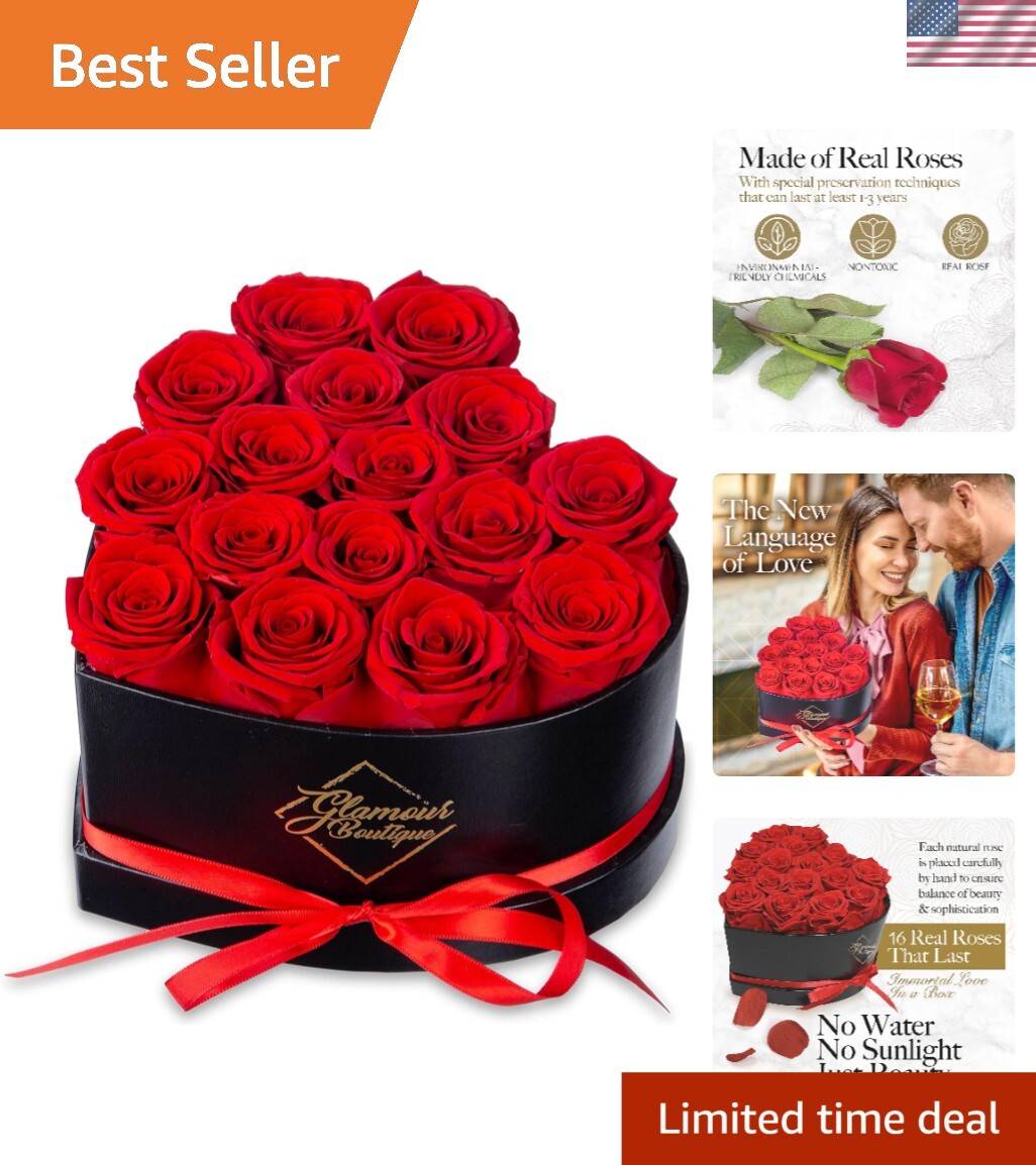 Elegant Heart-Shaped Box with 16 Eternal Red Roses – Perfect for Every Occasion