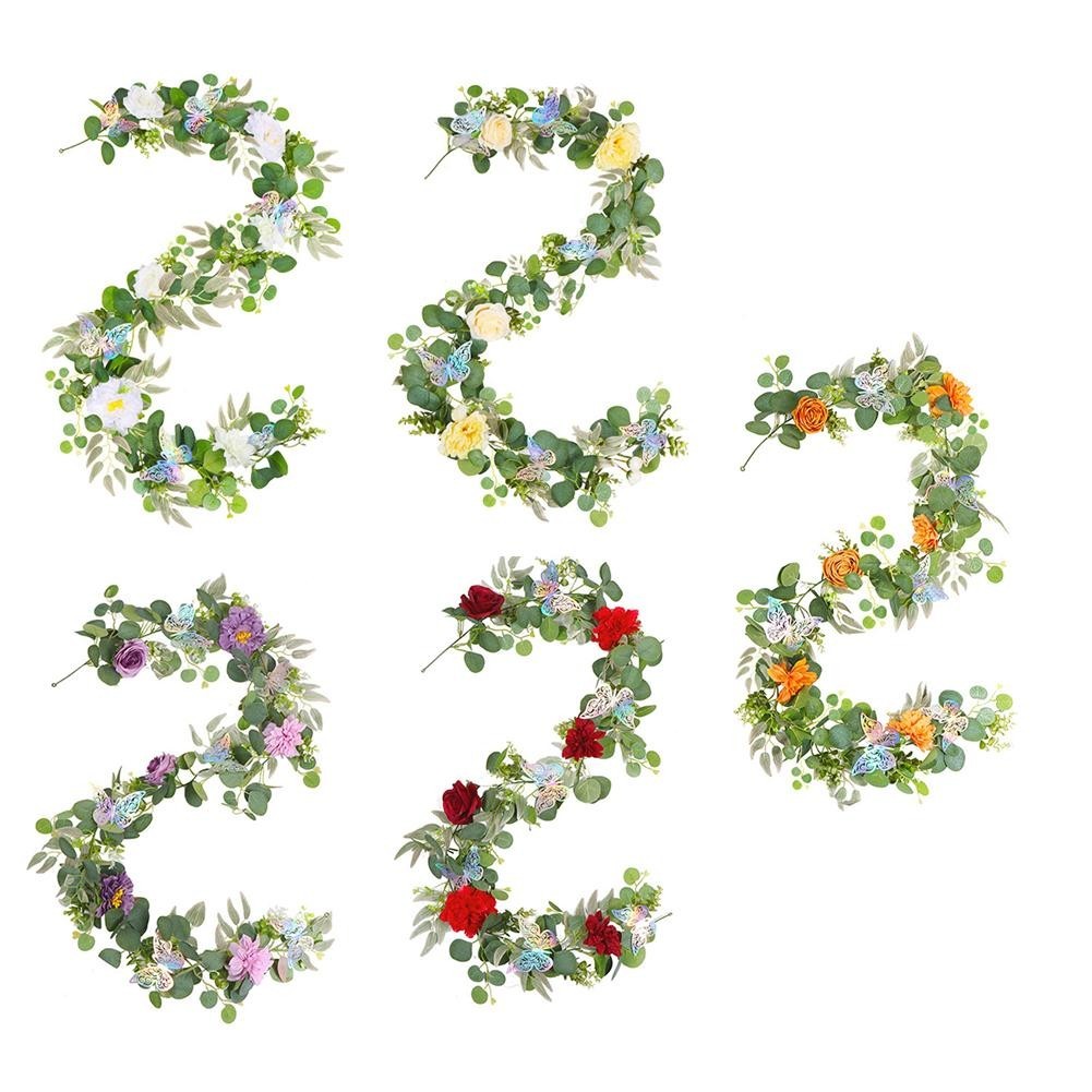 180cm Artificial Flower Garland with Decorative Butterflies for Events