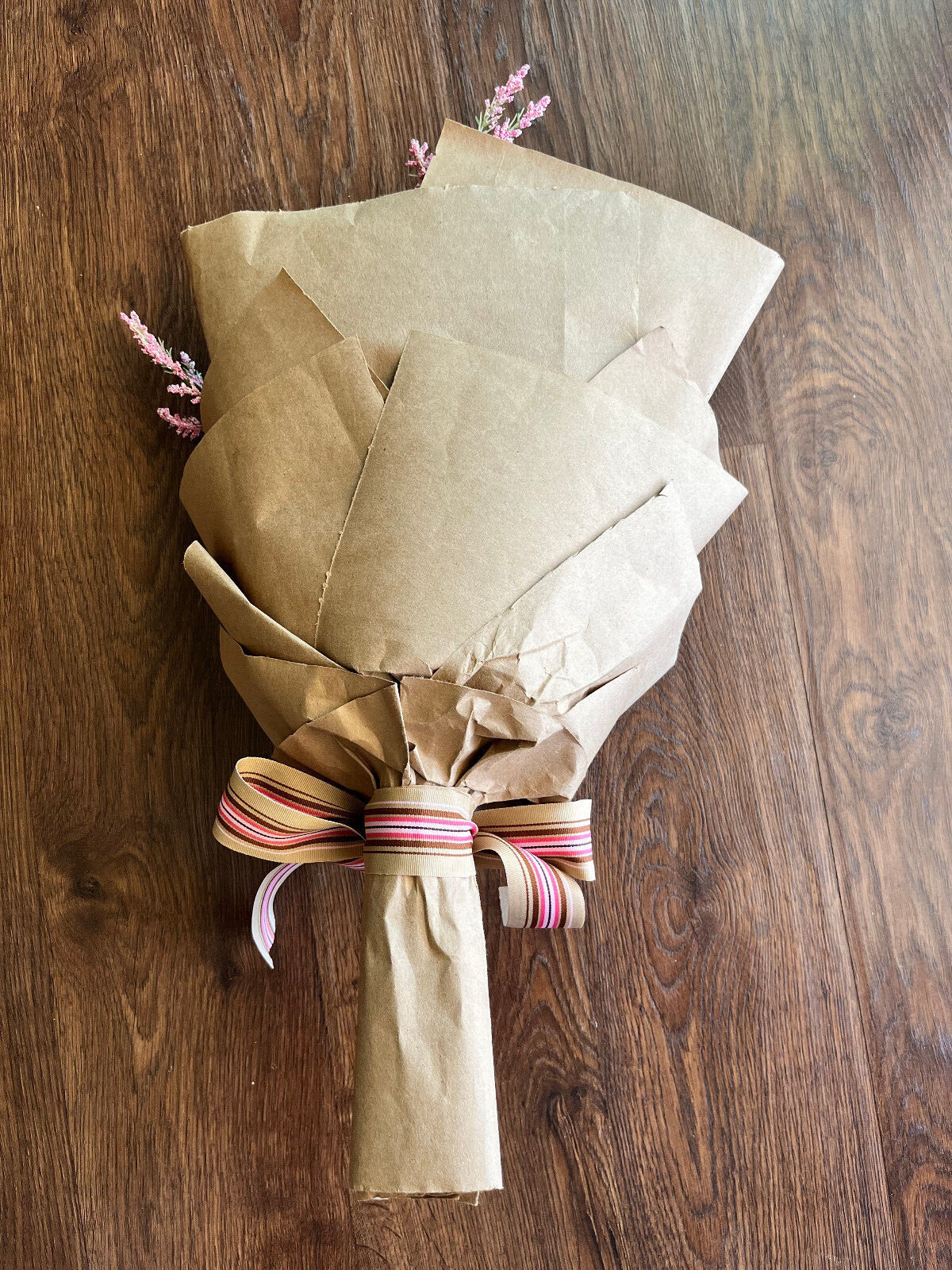Hand Made Graduation Plush Bear Pink Artificial Flower Bouquet & Matching Ribbon