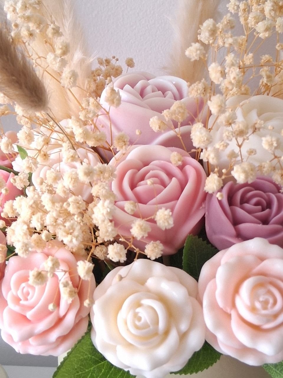 Handmade Wax Rose & Tulip Flower Bouquet Arrangement Home Decor Centerpiece