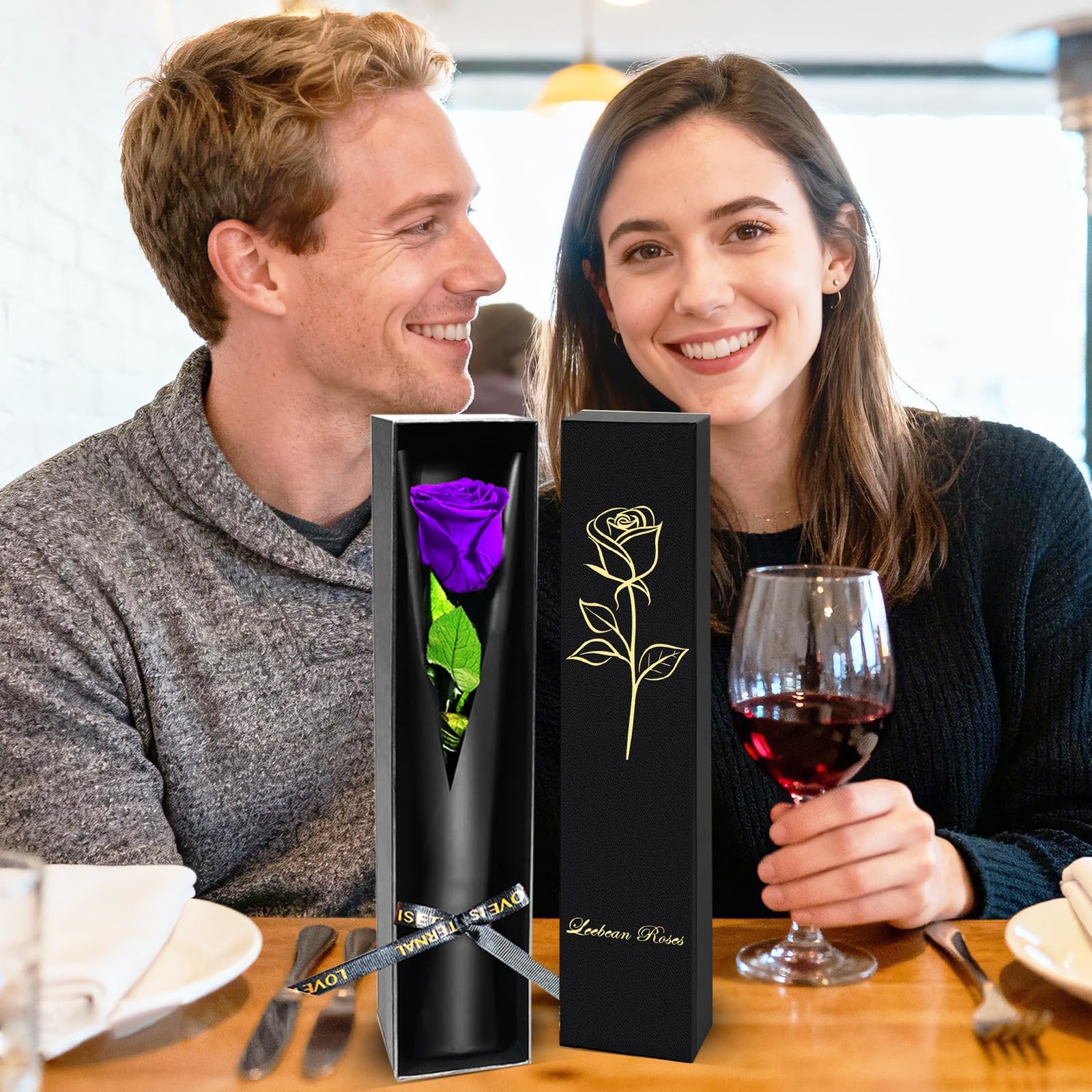 Purple Single Forever Roses Luxury Gift for /Men, Fresh Flowers Bouquet for G…