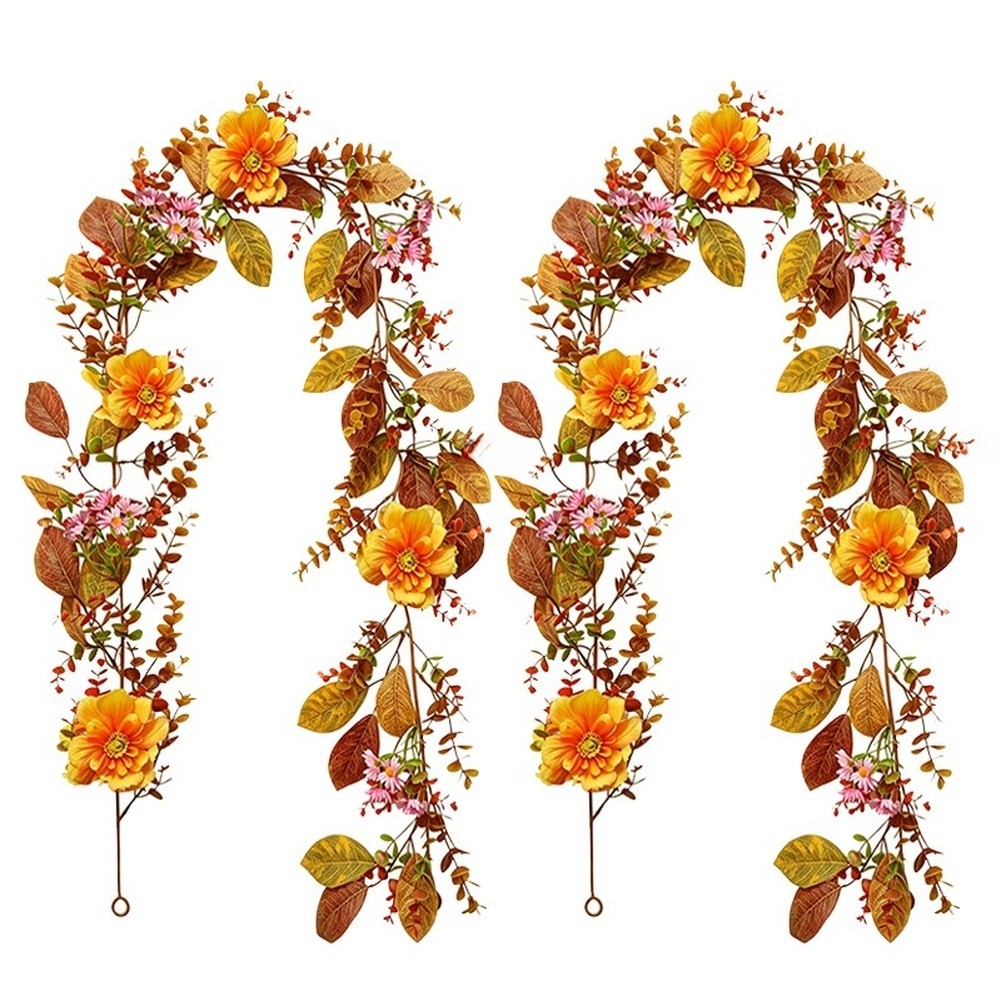 Seasonal Touch Autumn Floral Garland Orange Daisy Decor Waterproof Printed Cloth