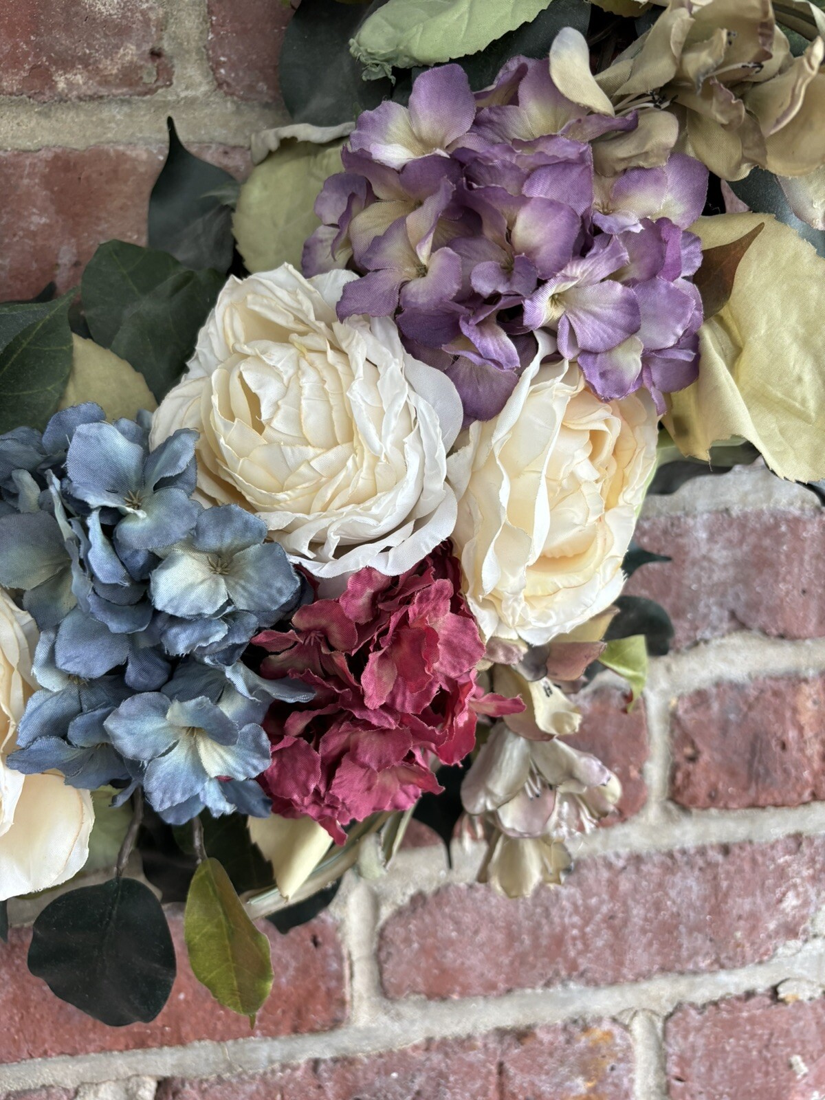 Vintage Hydrangea & Rose Wreath Artificial Flowers 22 Inches Spring Summer