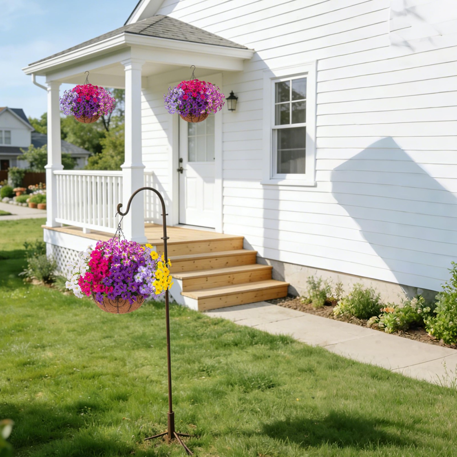 Artificial Fake Hanging Plants Flowers Basket for Outdoors, UV Resistant Faux…