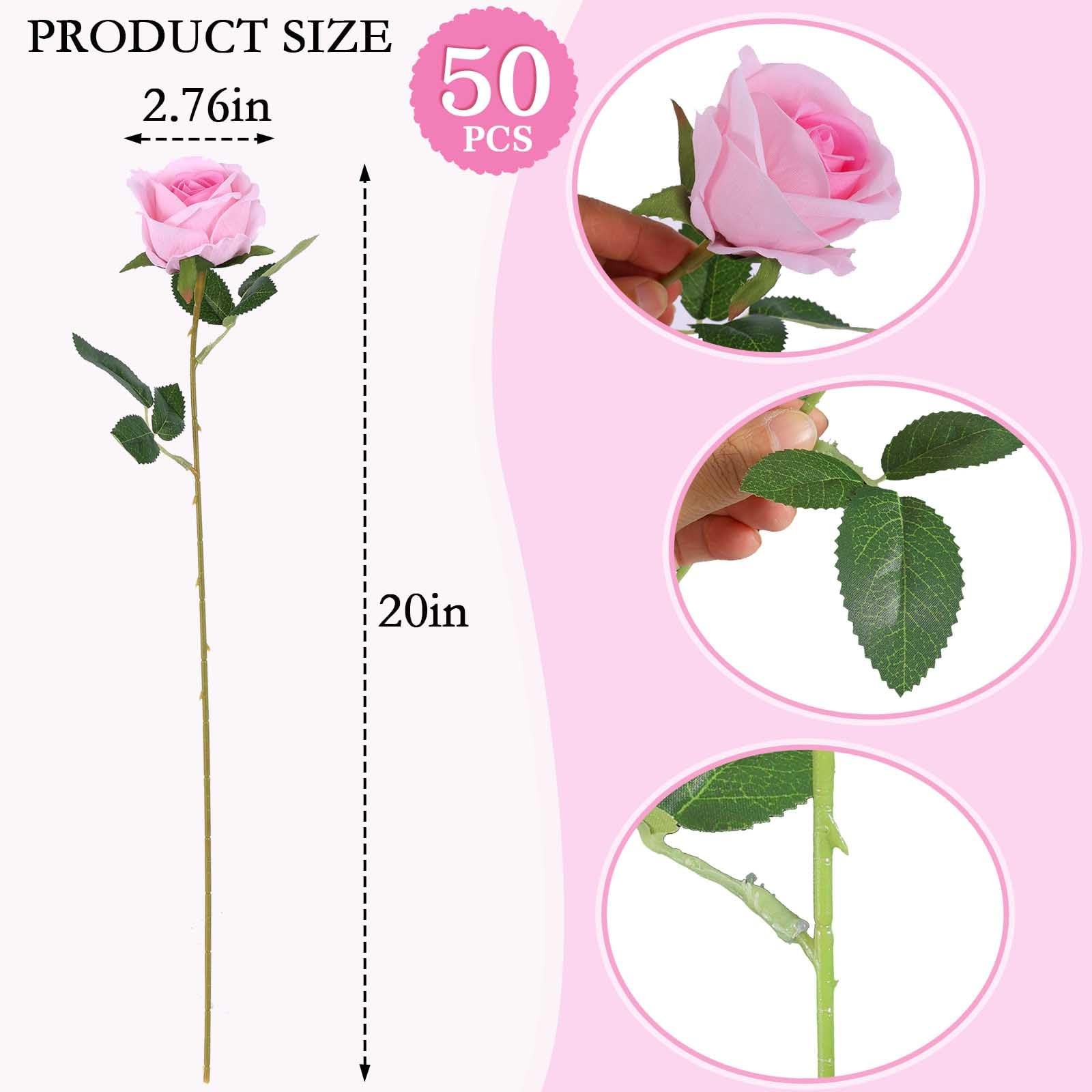 50 PCS Pink Artificial Roses Bulk Fake Silk Flowers For Wedding Centerpieces
