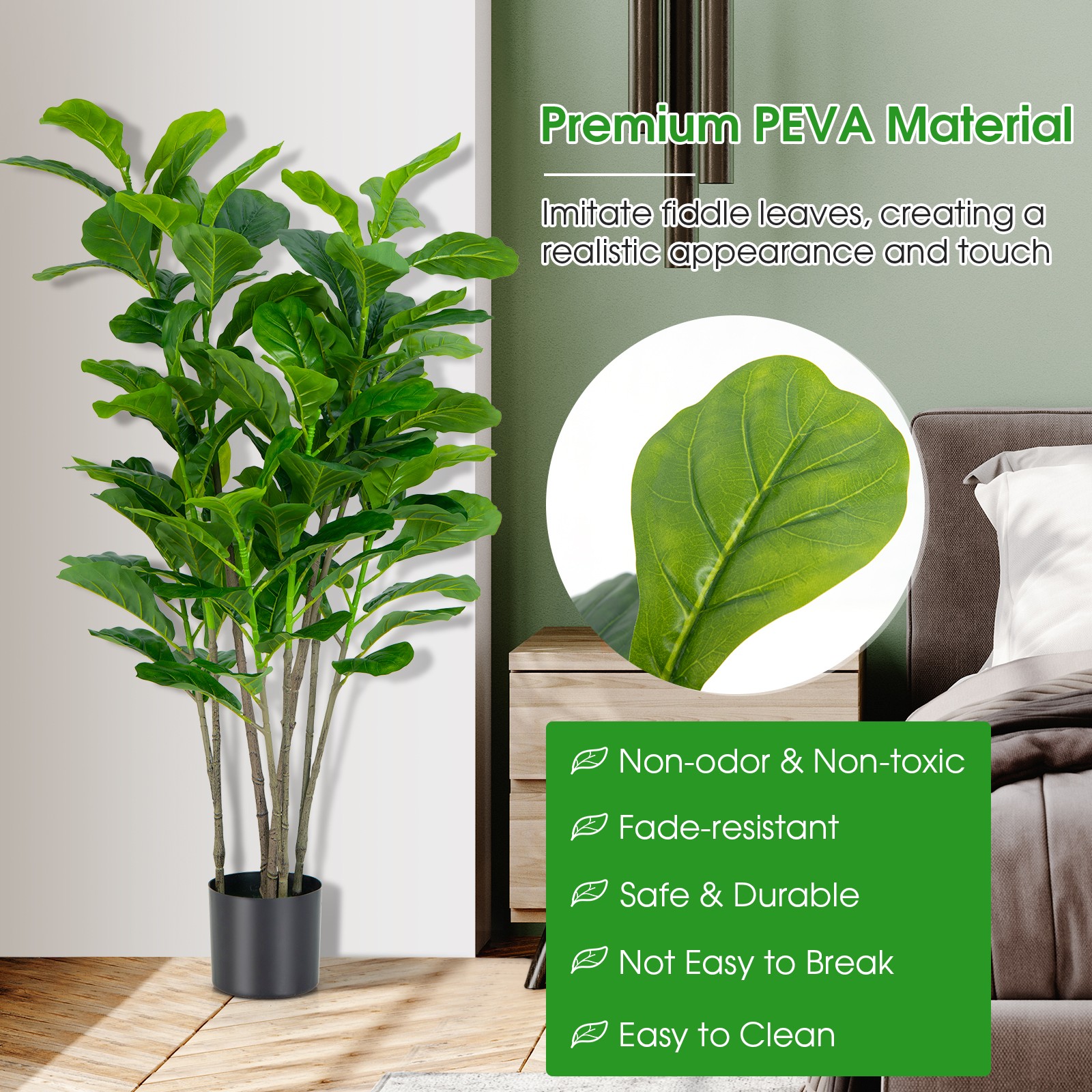 2-Pack 51″ Artificial Fiddle Leaf Fig Tree Home Office Greenery Plant Decoration