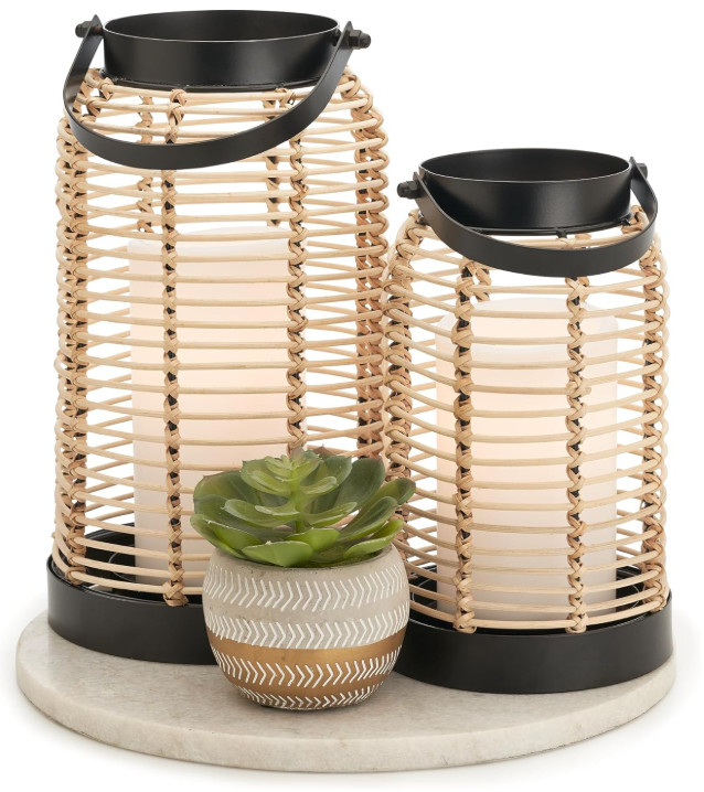 Faroles Boho de Ratán Natural Decoración Moderna para Hogar Interior Exterior