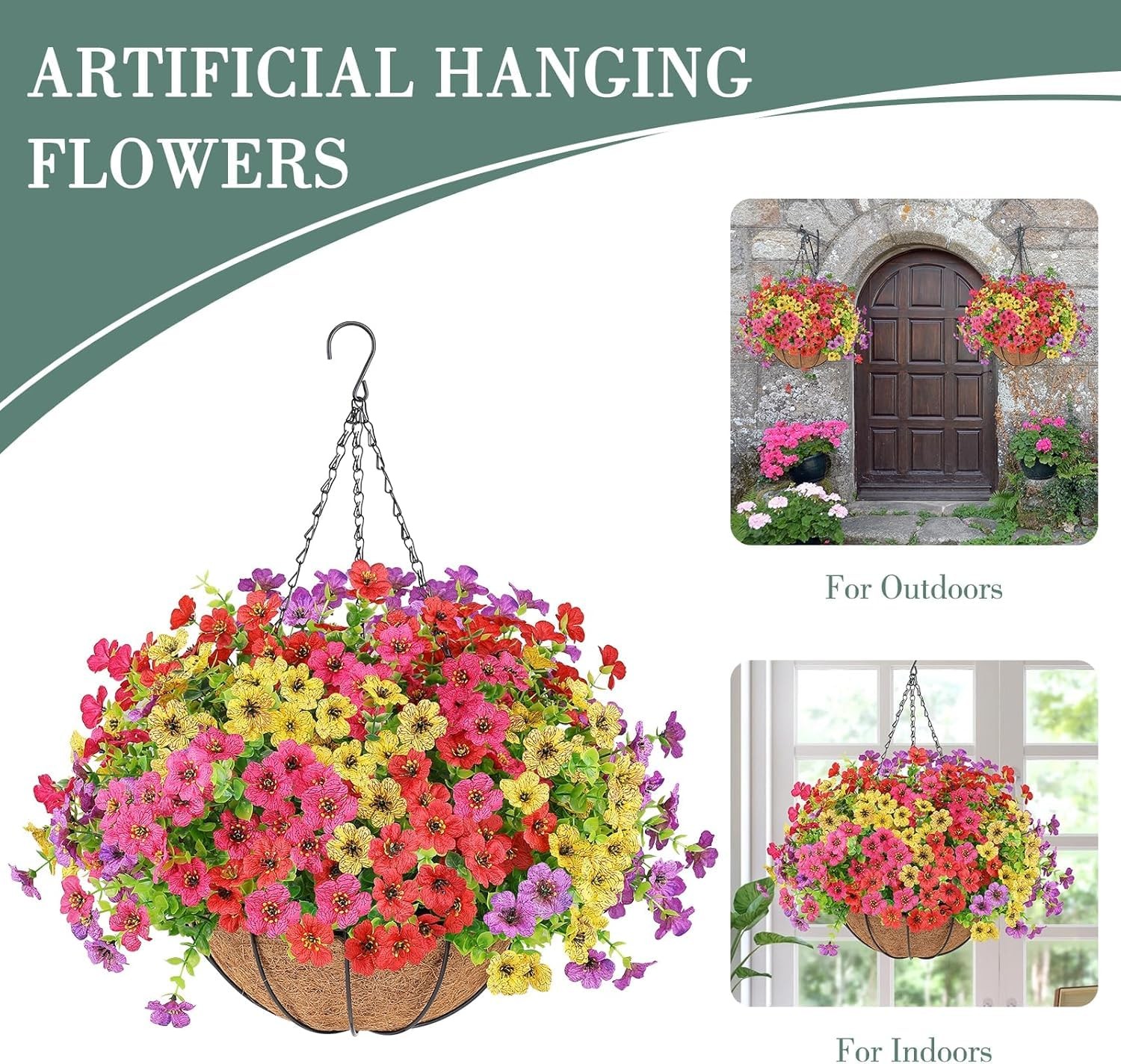 2 Set Artificial Hanging Flowers with Baskets for Outdoors,UV Resistant Fake …