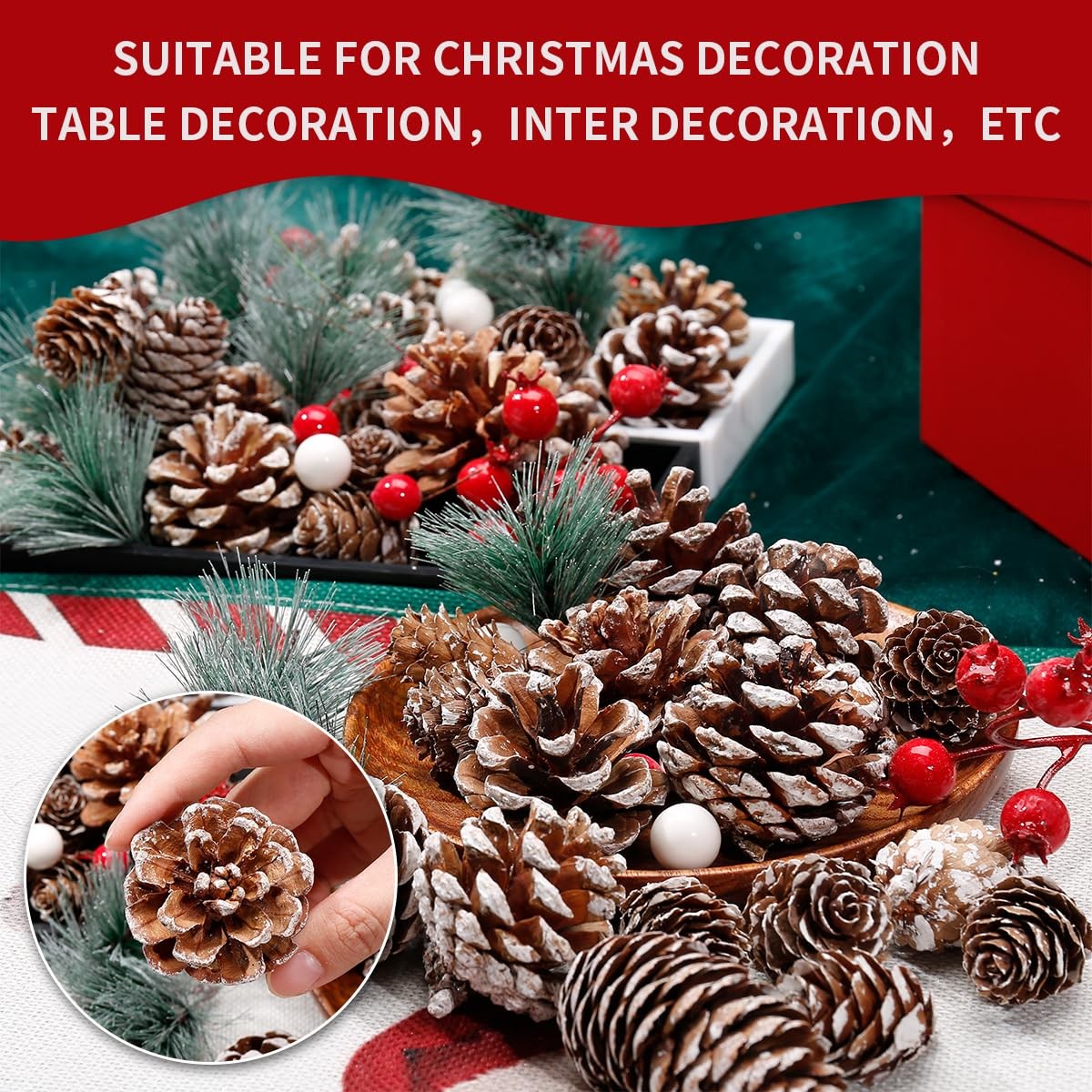 108 PCS Christmas Ornaments Pine Cones Berry Pine Branch Xmas Decor Set