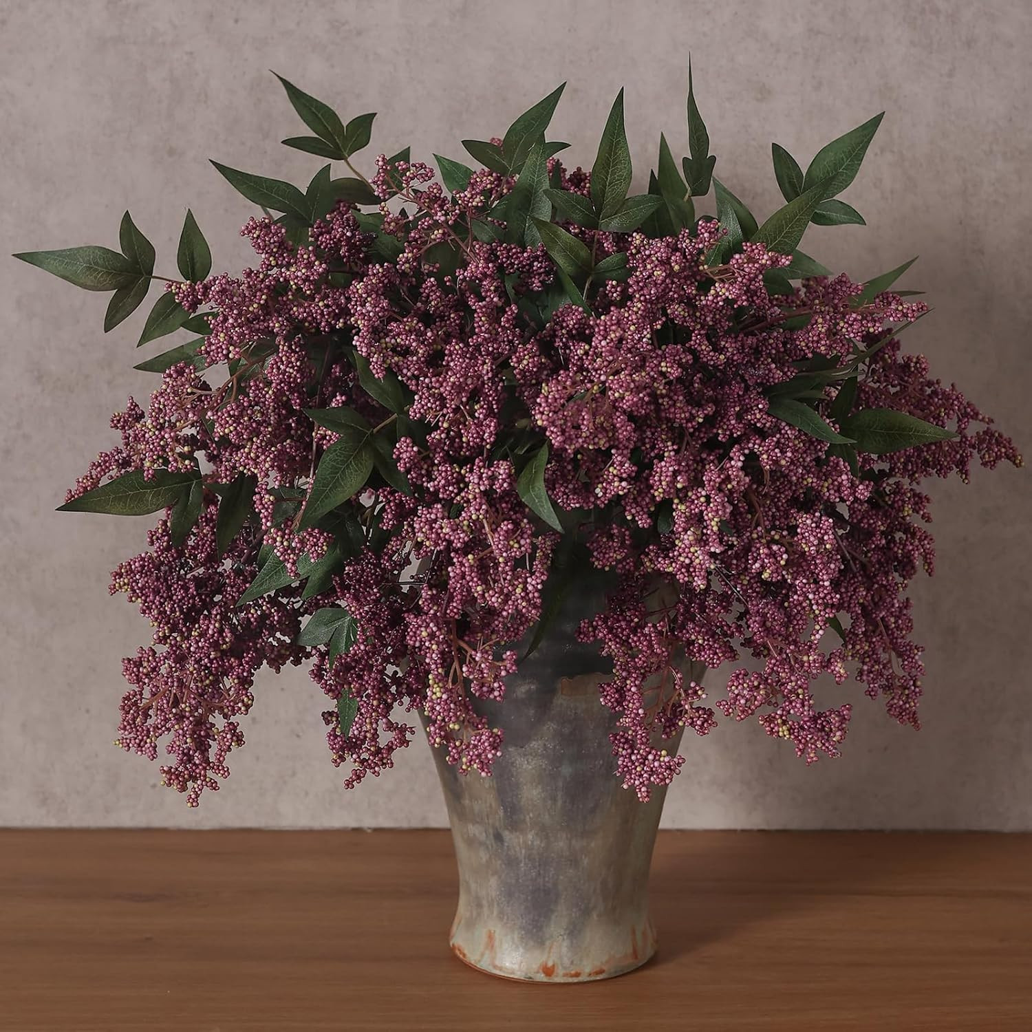 12 Pcs 17″ Artificial Nandina Berry Stem, Faux Berry Spray(Dusty Plum) | DIY Bou