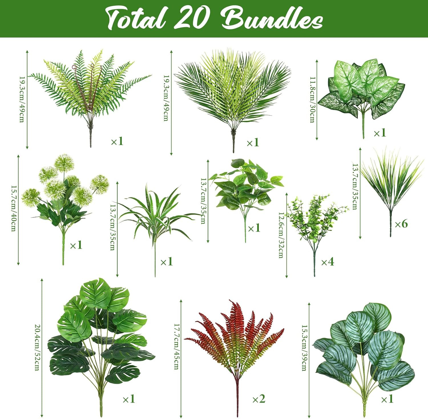 20PCS UV Resistant Artificial Greenery Plants for Outdoor Decor